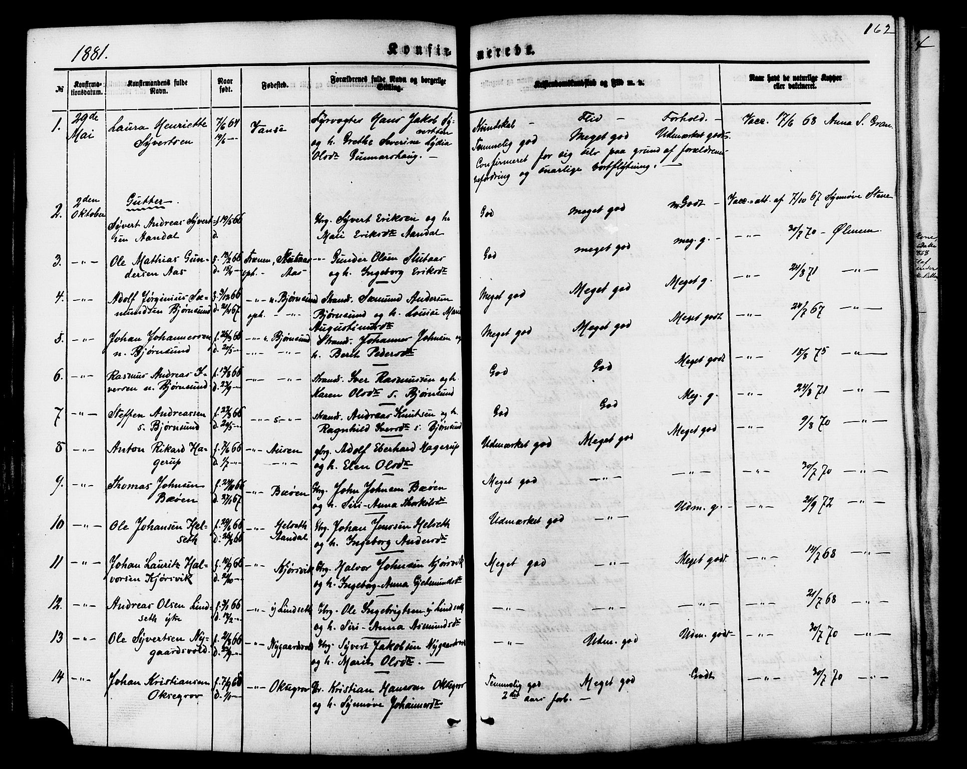 Ministerialprotokoller, klokkerbøker og fødselsregistre - Møre og Romsdal, SAT/A-1454/565/L0749: Parish register (official) no. 565A03, 1871-1886, p. 162