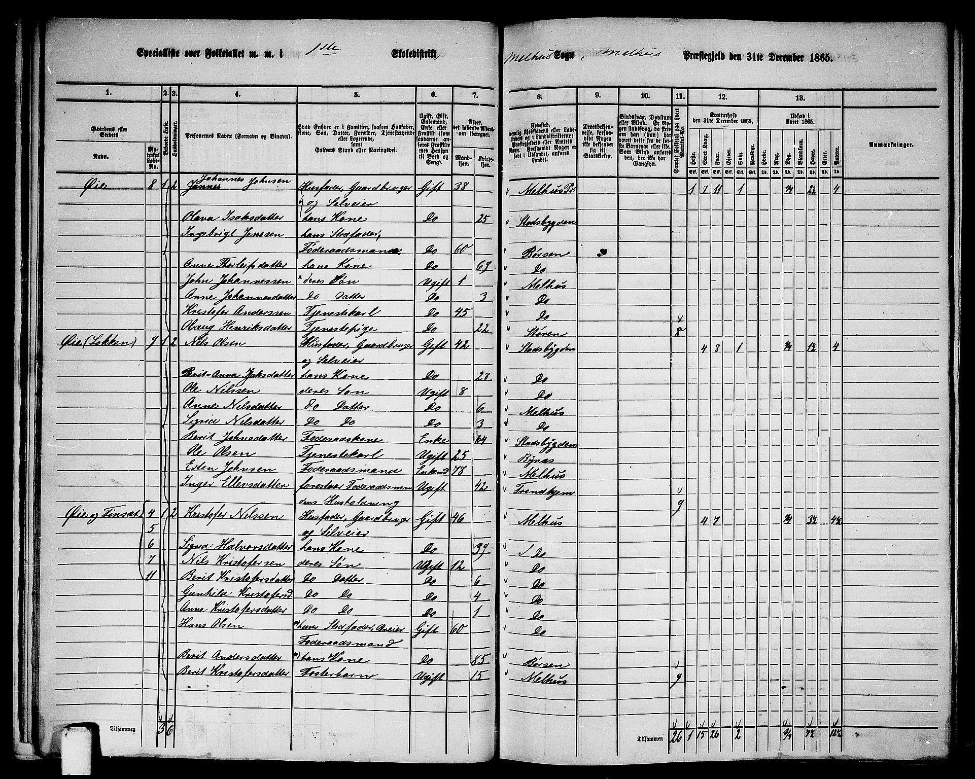 RA, 1865 census for Melhus, 1865, p. 22