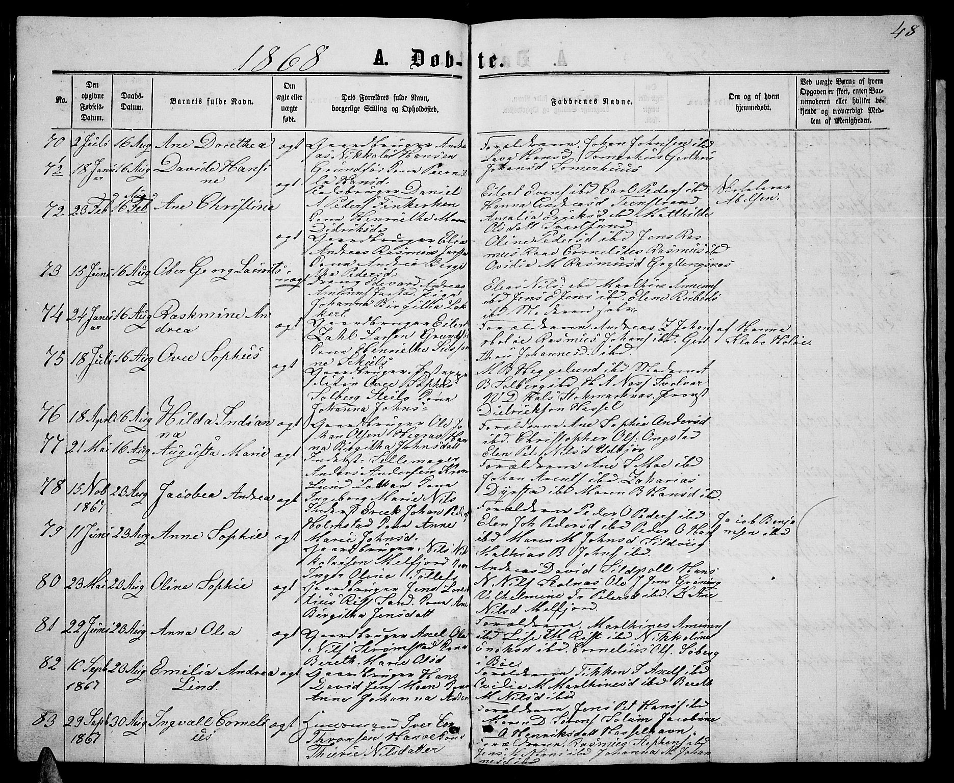 Ministerialprotokoller, klokkerbøker og fødselsregistre - Nordland, AV/SAT-A-1459/888/L1266: Parish register (copy) no. 888C04, 1864-1877, p. 48