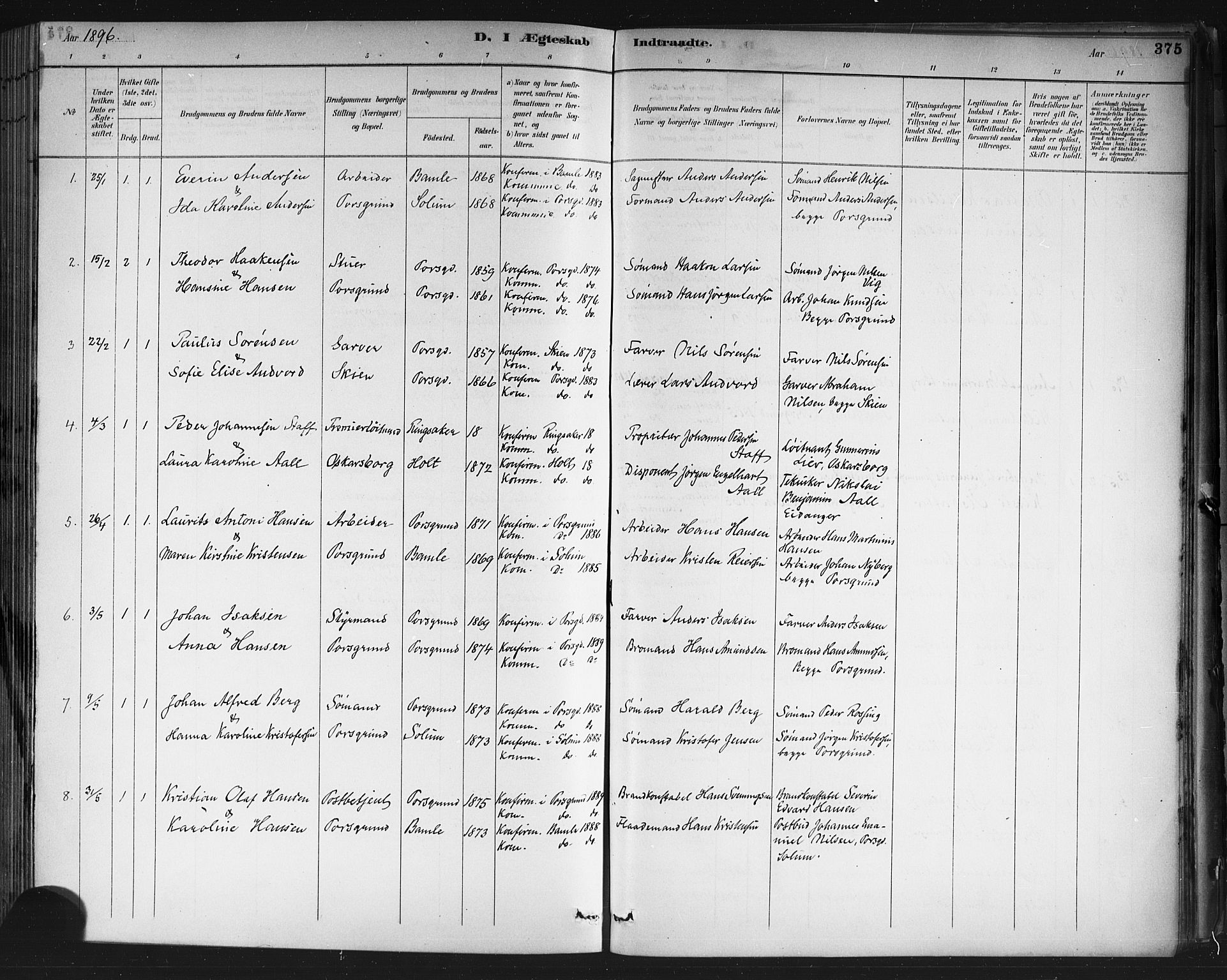 Porsgrunn kirkebøker , SAKO/A-104/G/Gb/L0005: Parish register (copy) no. II 5, 1883-1915, p. 375
