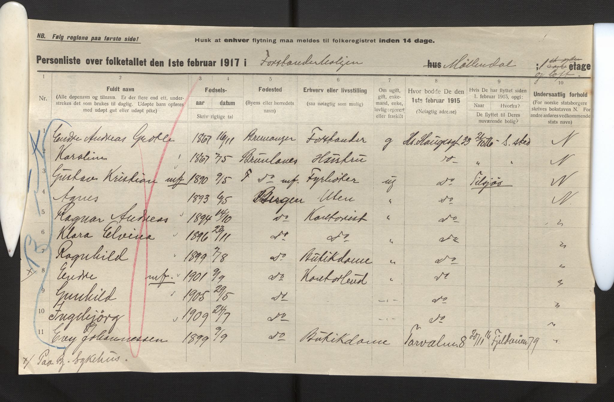 SAB, Municipal Census 1917 for Bergen, 1917, p. 52332