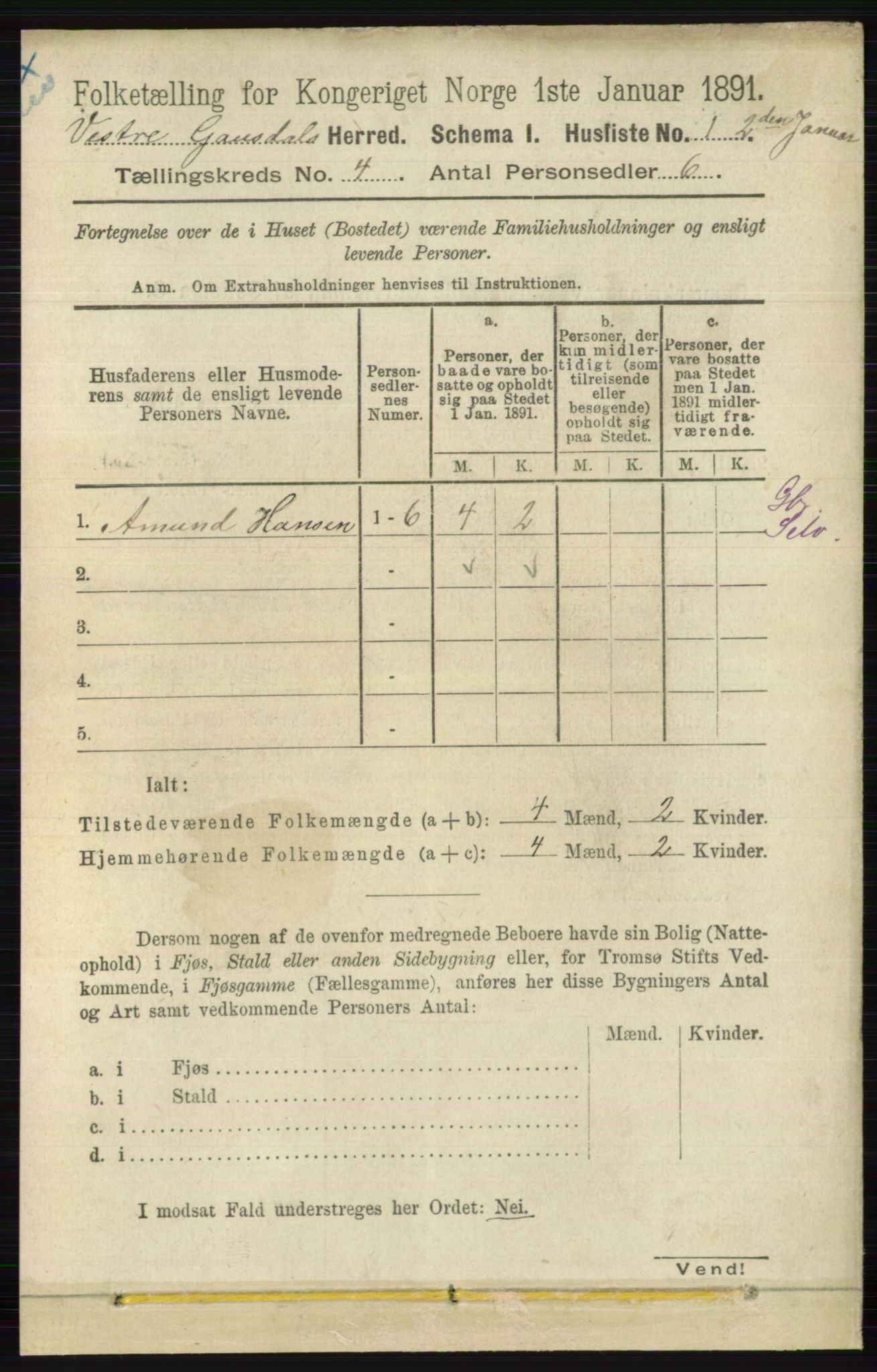 RA, 1891 census for 0523 Vestre Gausdal, 1891, p. 1640