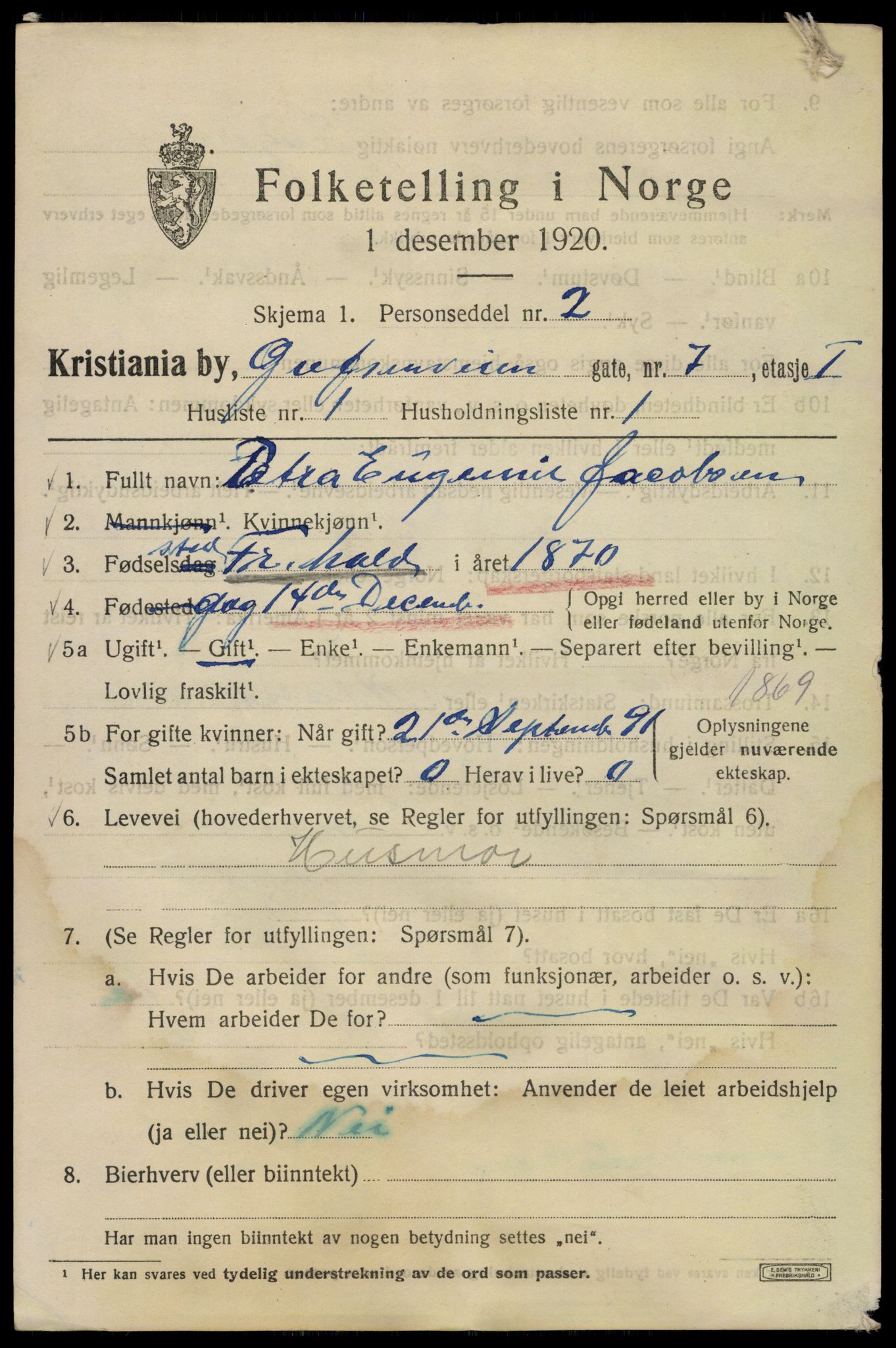 SAO, 1920 census for Kristiania, 1920, p. 250881