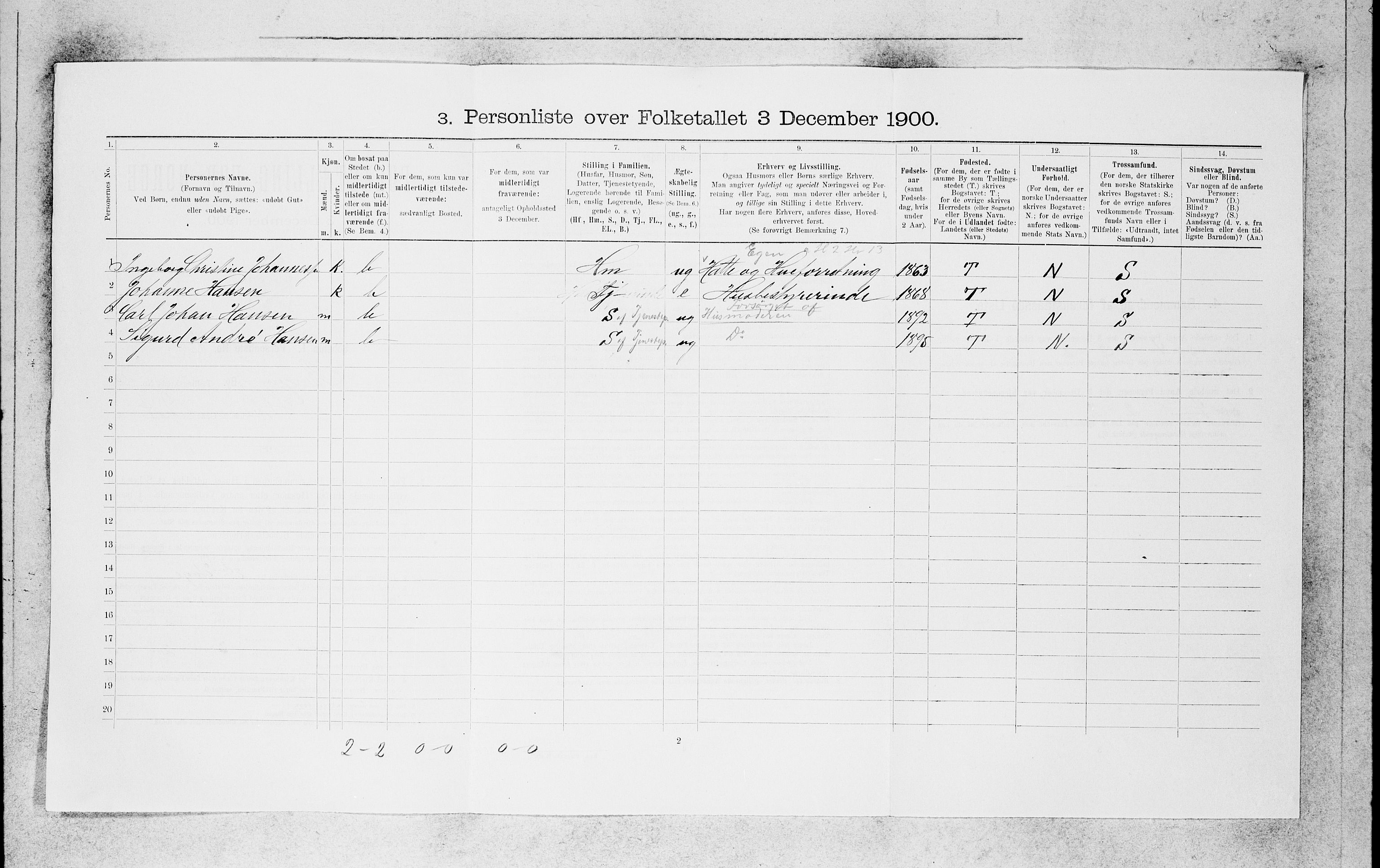 SAB, 1900 census for Bergen, 1900, p. 7225