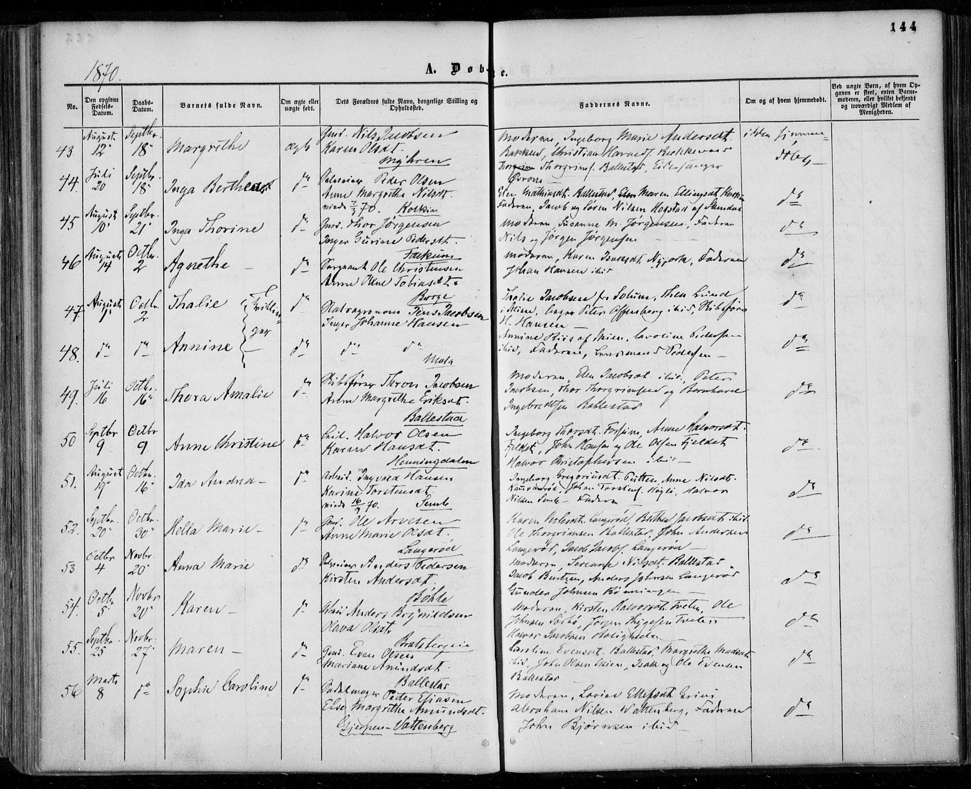Gjerpen kirkebøker, SAKO/A-265/F/Fa/L0008a: Parish register (official) no. I 8A, 1857-1871, p. 144