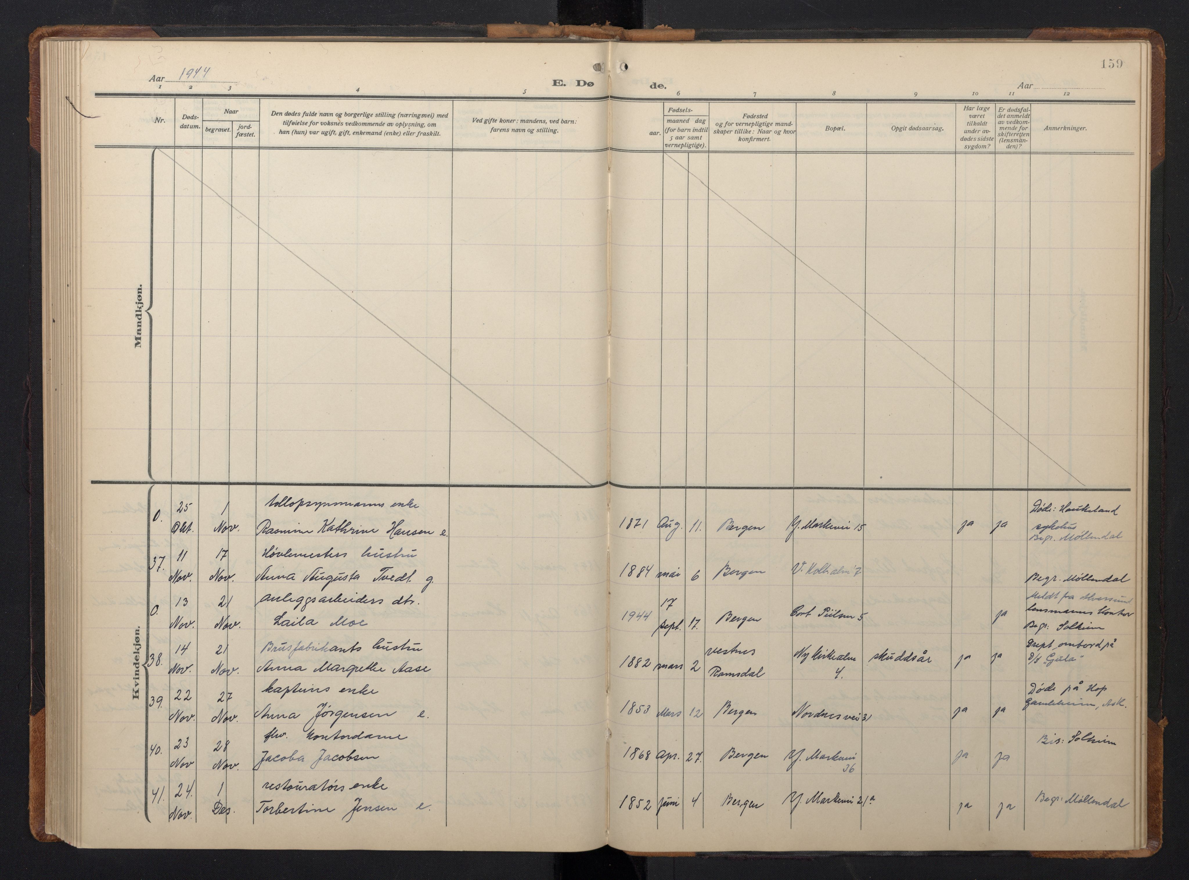 Nykirken Sokneprestembete, AV/SAB-A-77101/H/Hab: Parish register (copy) no. E 3, 1924-1947, p. 158b-159a