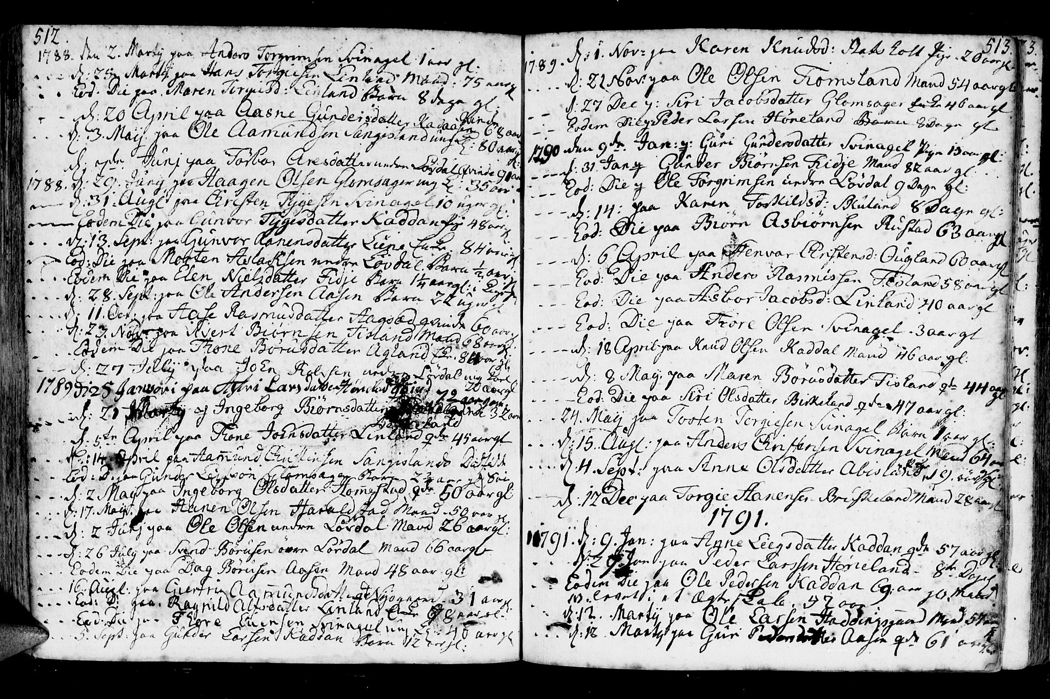 Holum sokneprestkontor, AV/SAK-1111-0022/F/Fa/Fab/L0004: Parish register (official) no. A 4, 1774-1847, p. 512-513