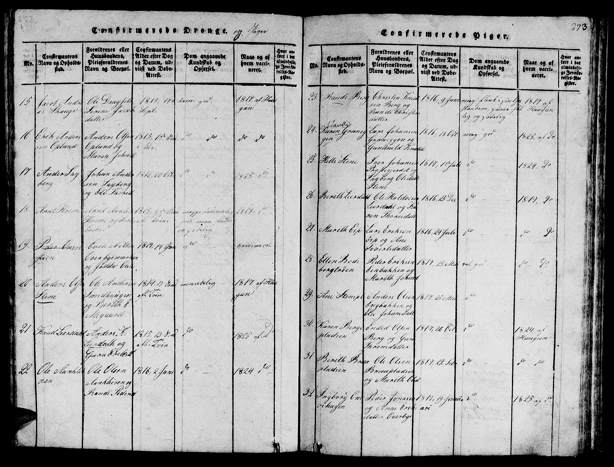 Ministerialprotokoller, klokkerbøker og fødselsregistre - Sør-Trøndelag, SAT/A-1456/612/L0385: Parish register (copy) no. 612C01, 1816-1845, p. 273