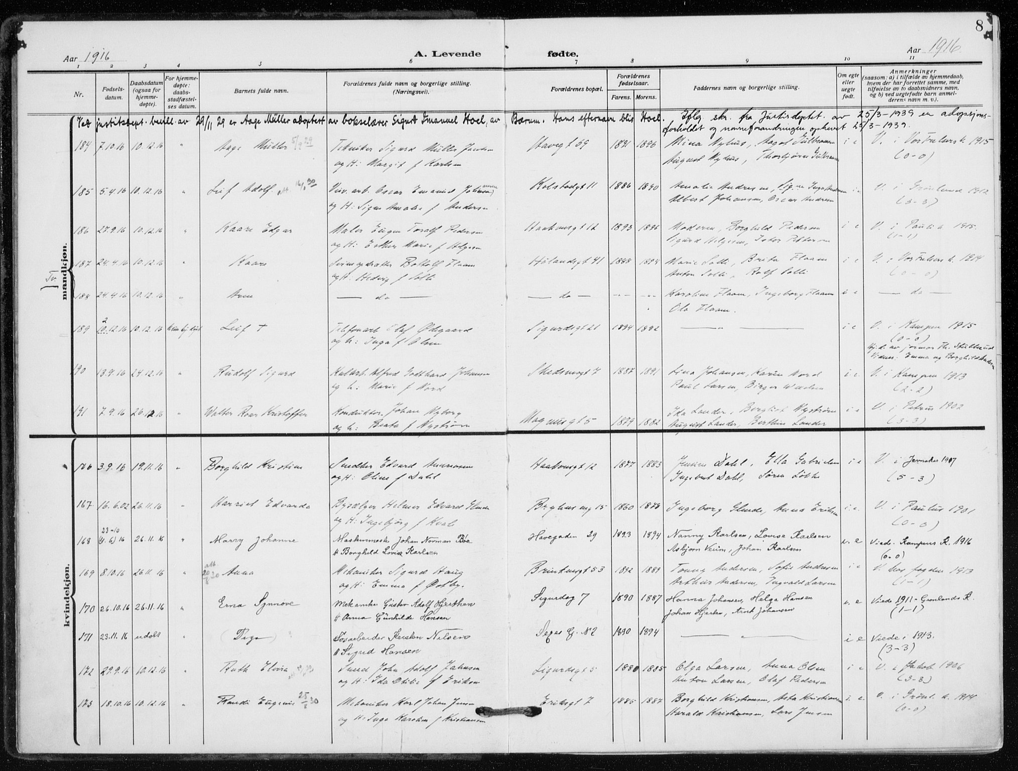 Kampen prestekontor Kirkebøker, AV/SAO-A-10853/F/Fa/L0012: Parish register (official) no. I 12, 1916-1921, p. 8