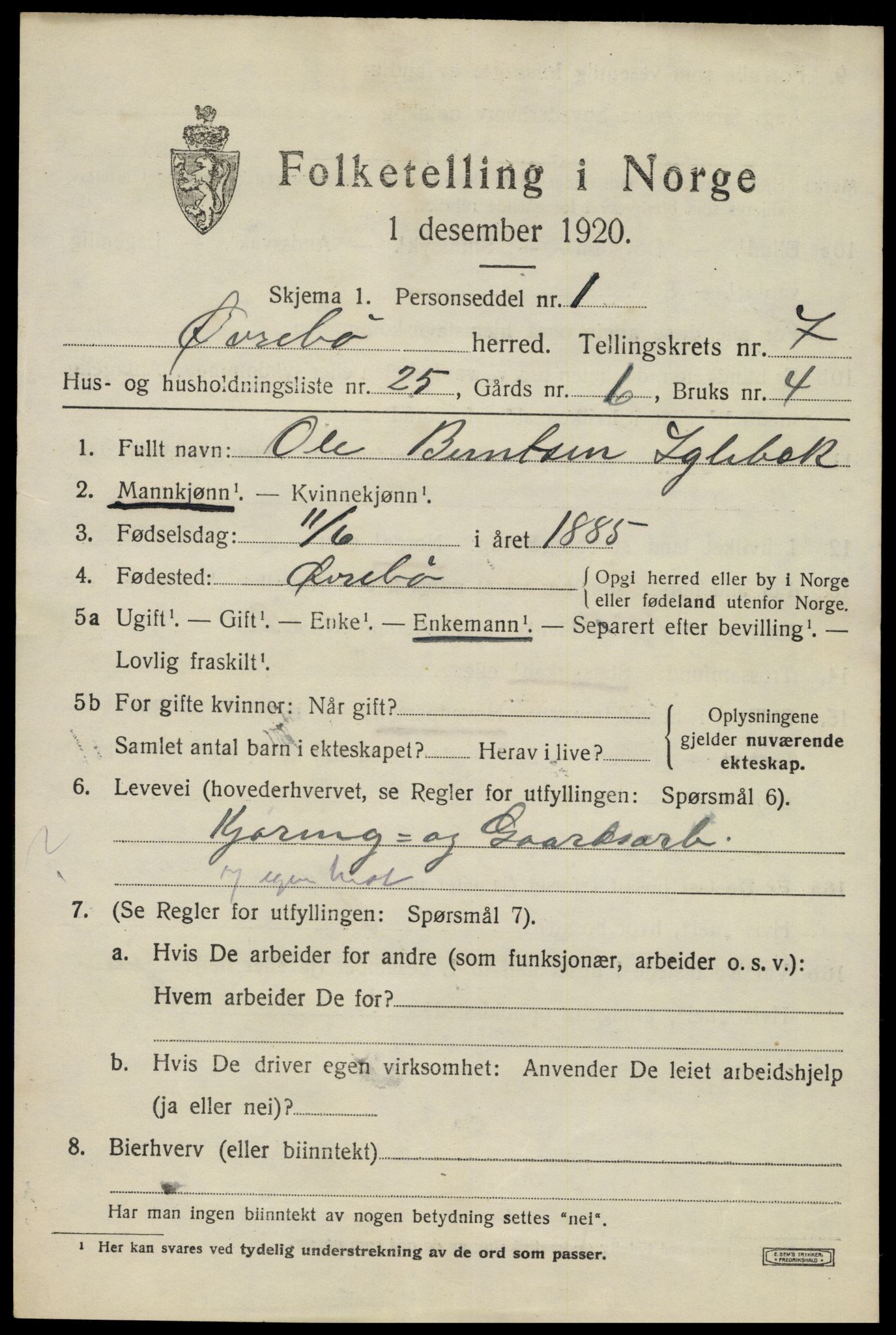 SAK, 1920 census for Øvrebø, 1920, p. 1694