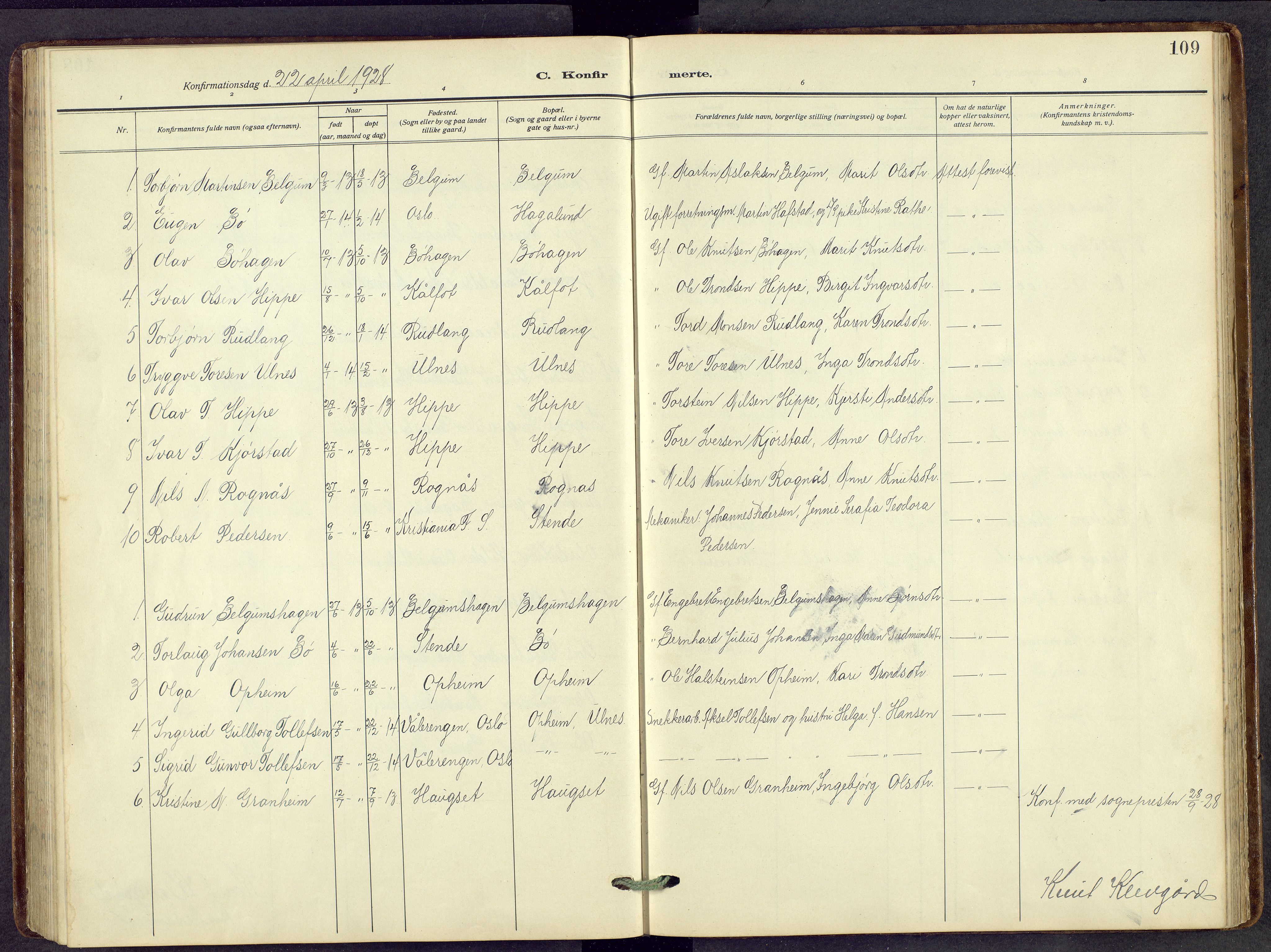 Nord-Aurdal prestekontor, SAH/PREST-132/H/Ha/Hab/L0014: Parish register (copy) no. 14, 1917-1953, p. 109