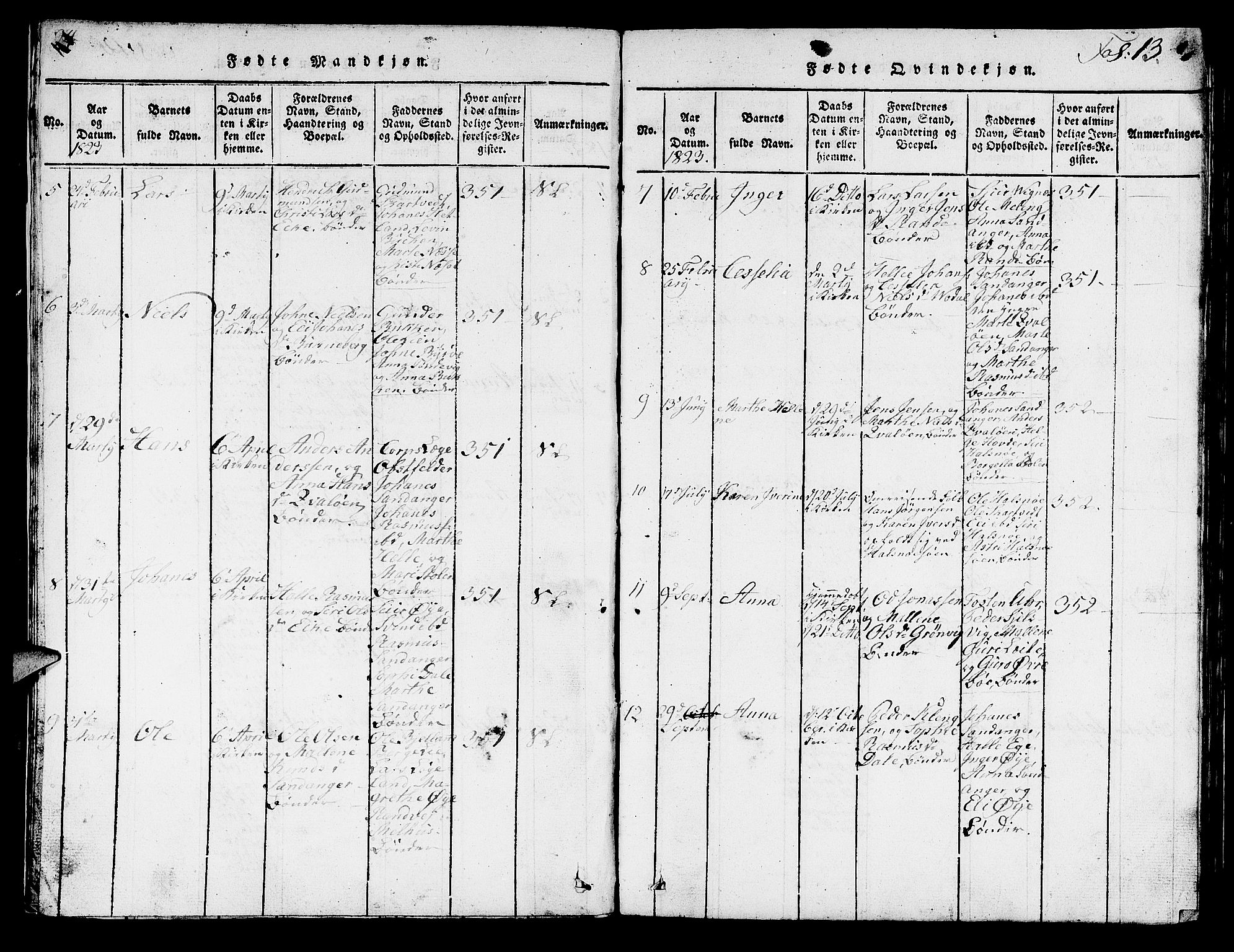 Hjelmeland sokneprestkontor, AV/SAST-A-101843/01/V/L0003: Parish register (copy) no. B 3, 1816-1841, p. 13