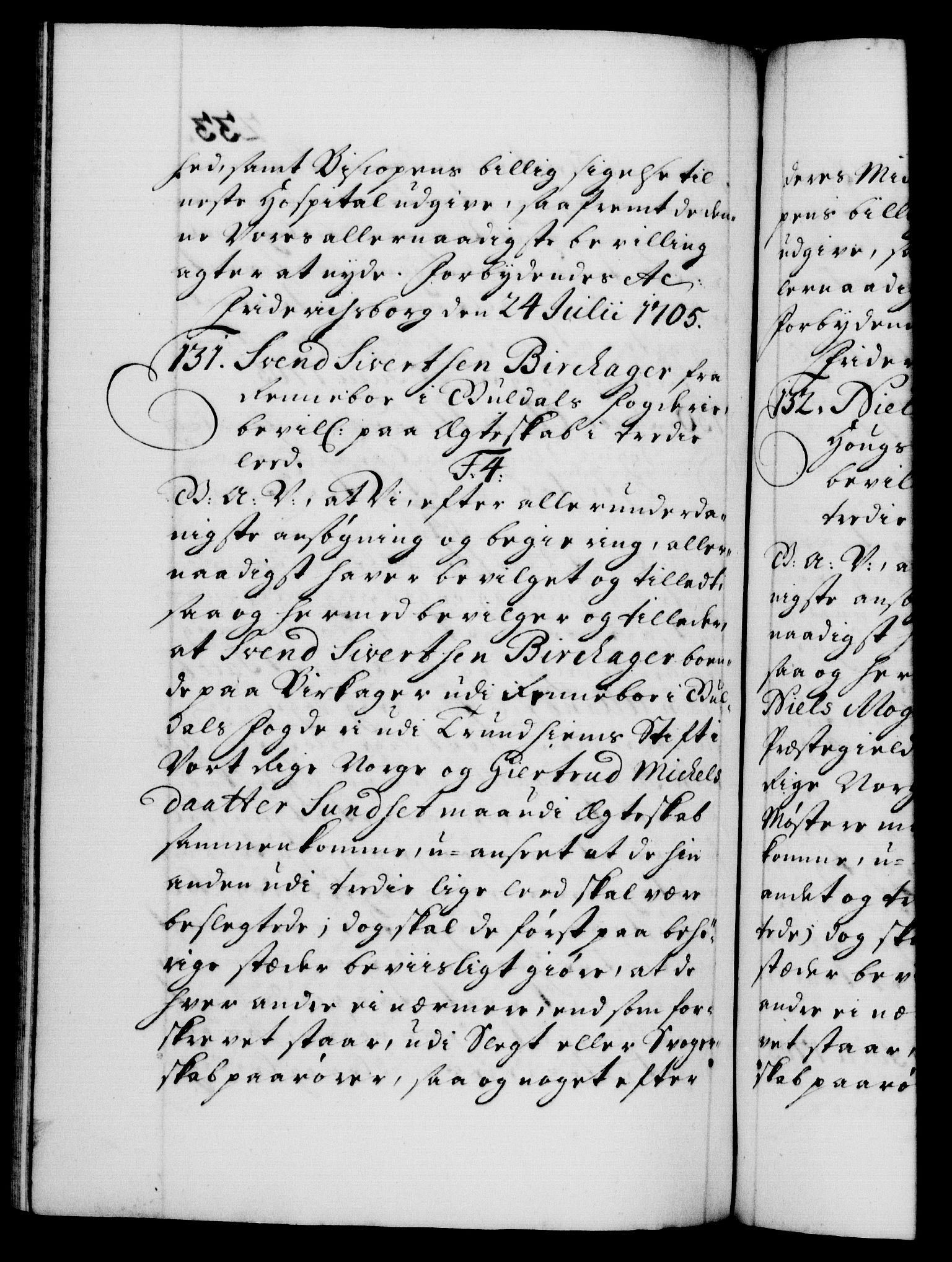Danske Kanselli 1572-1799, RA/EA-3023/F/Fc/Fca/Fcaa/L0019: Norske registre, 1704-1707, p. 233b