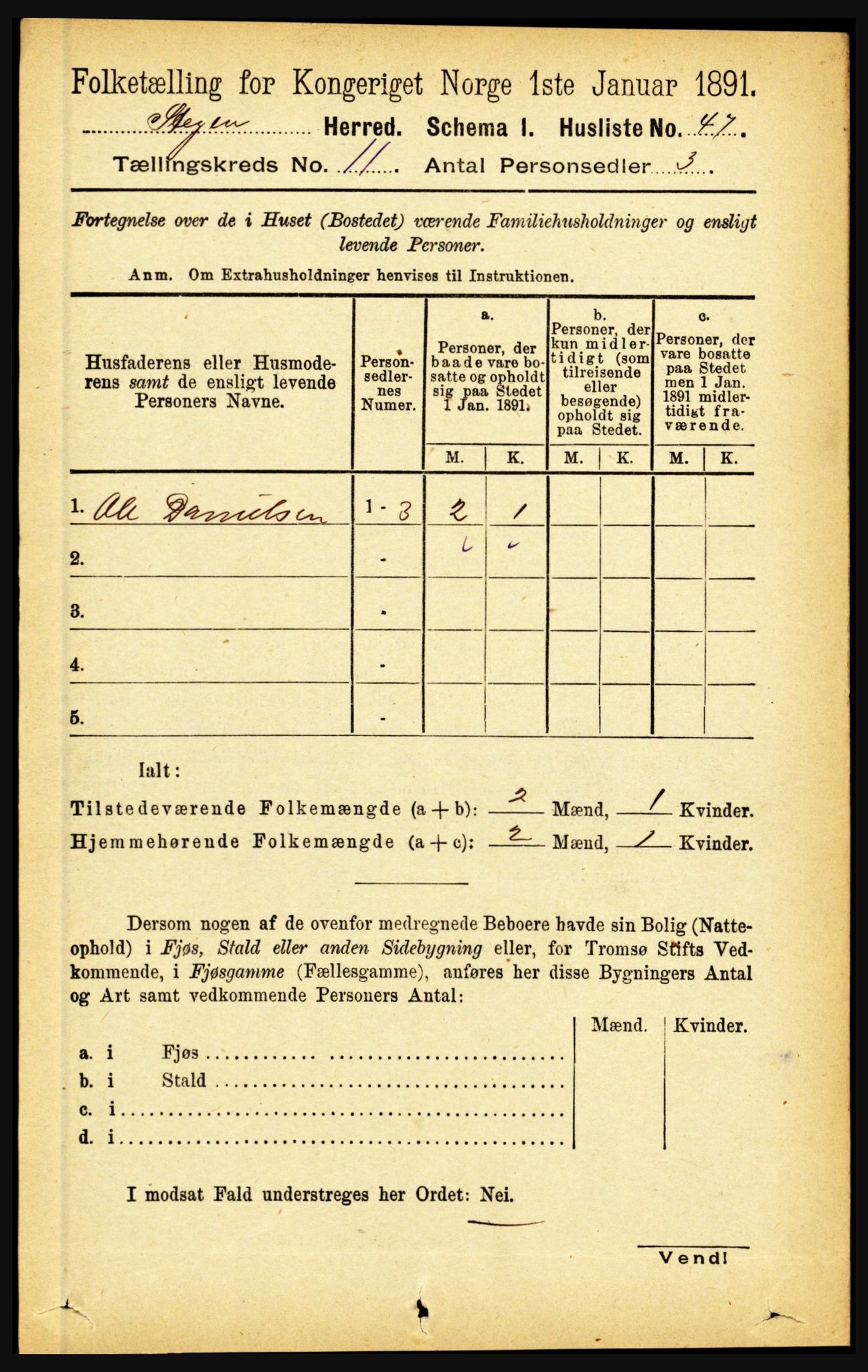 RA, 1891 census for 1848 Steigen, 1891, p. 3779