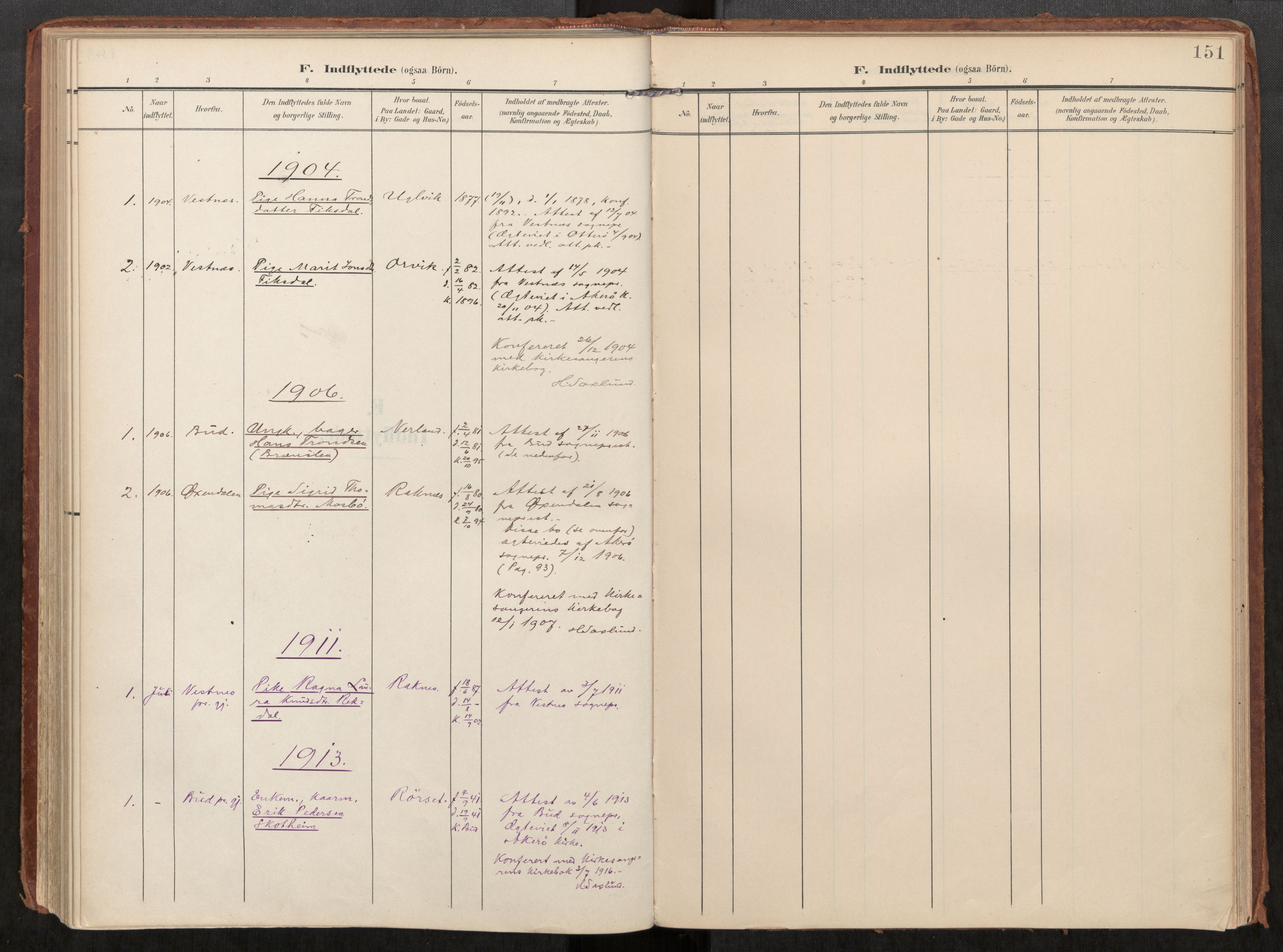 Ministerialprotokoller, klokkerbøker og fødselsregistre - Møre og Romsdal, AV/SAT-A-1454/563/L0740: Parish register (official) no. 563A02, 1903-1923, p. 151