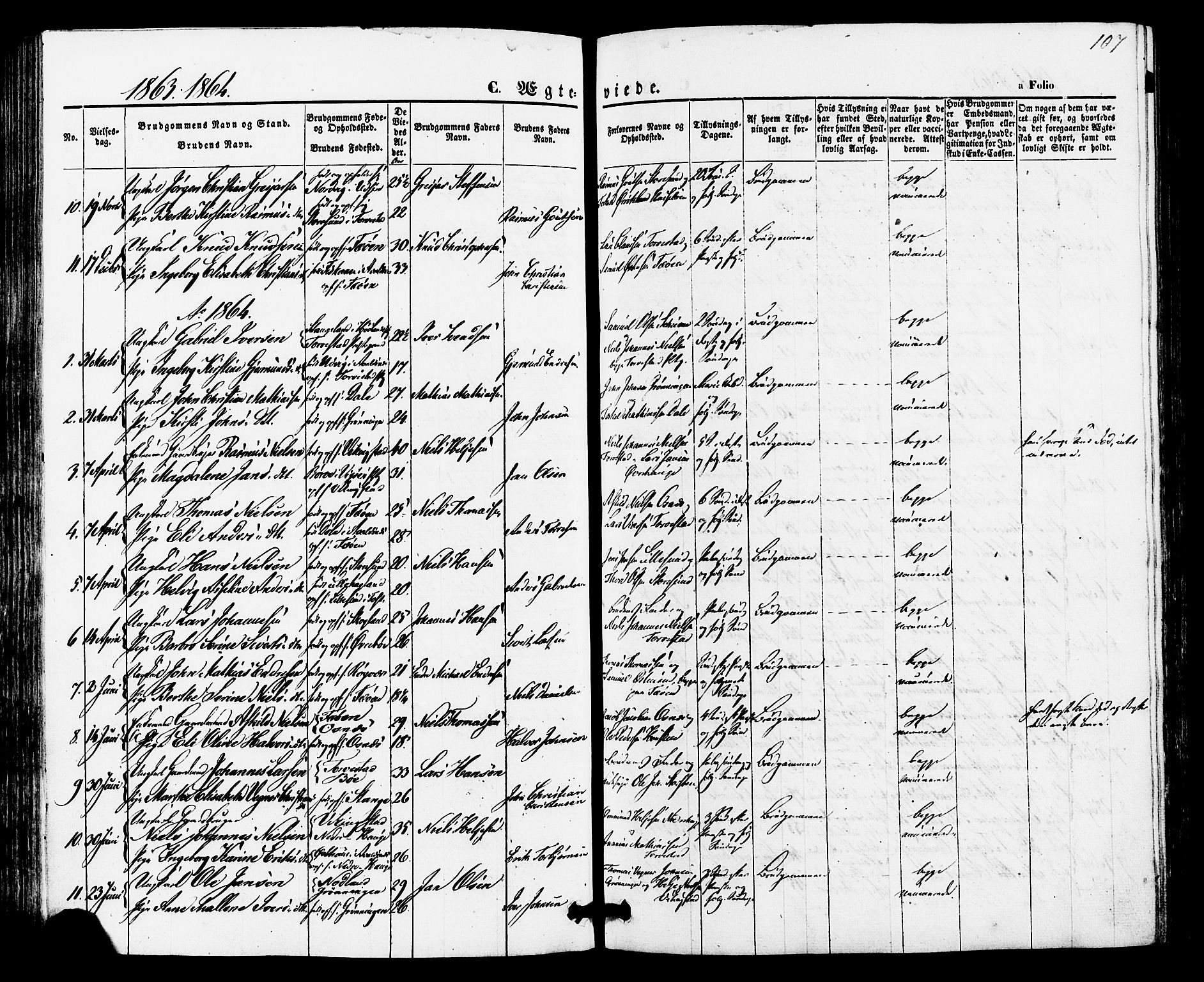 Torvastad sokneprestkontor, AV/SAST-A -101857/H/Ha/Haa/L0010: Parish register (official) no. A 10, 1857-1878, p. 107