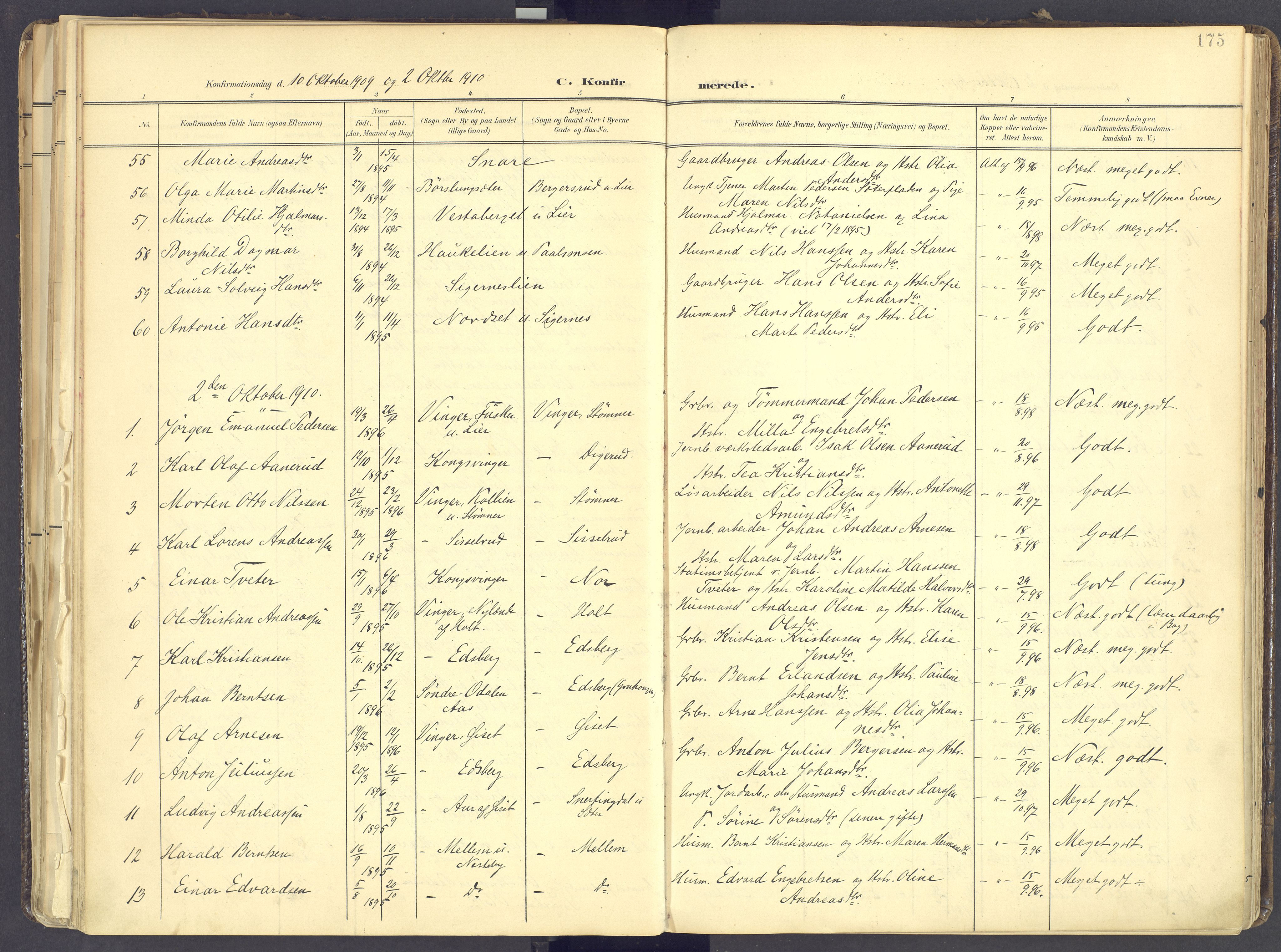 Vinger prestekontor, SAH/PREST-024/H/Ha/Haa/L0017: Parish register (official) no. 17, 1901-1927, p. 175