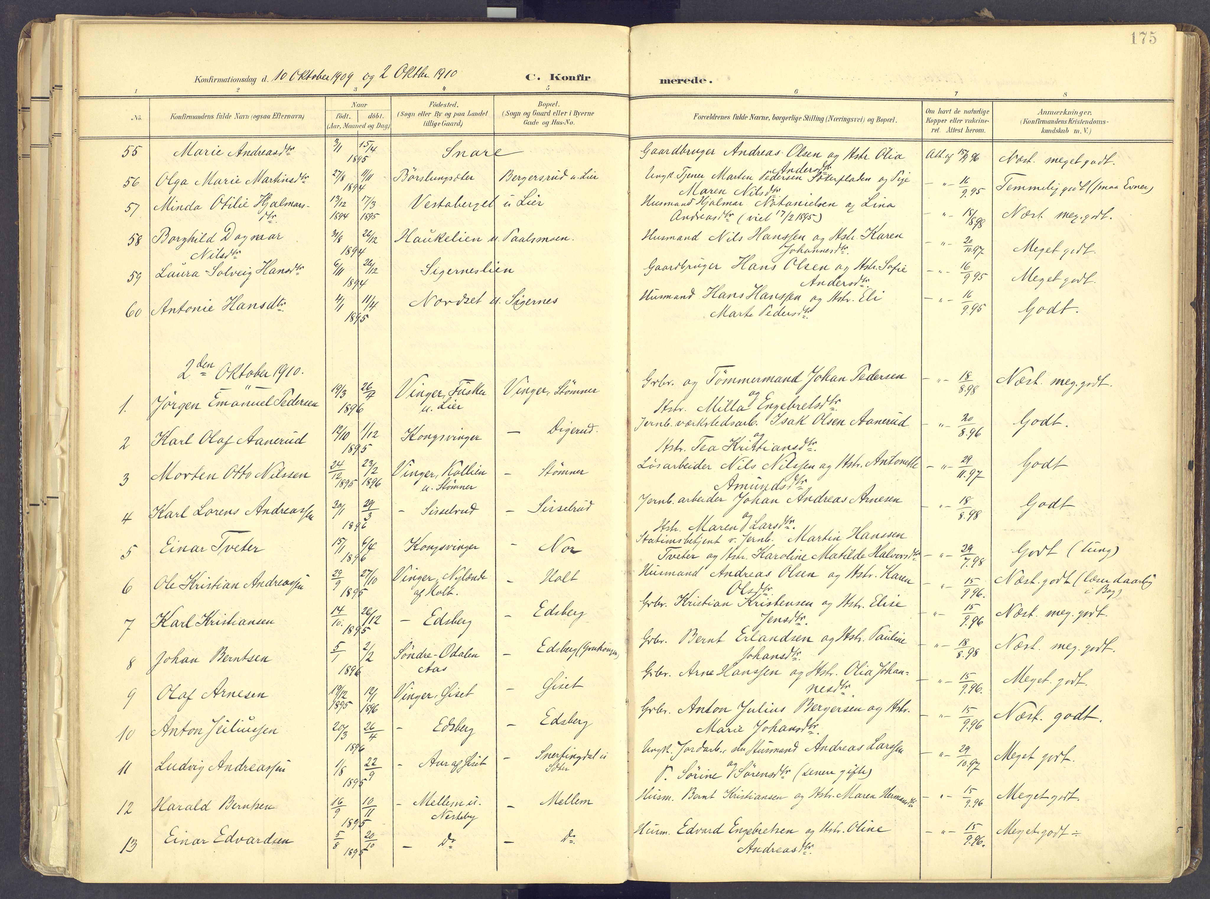 Vinger prestekontor, AV/SAH-PREST-024/H/Ha/Haa/L0017: Parish register (official) no. 17, 1901-1927, p. 175