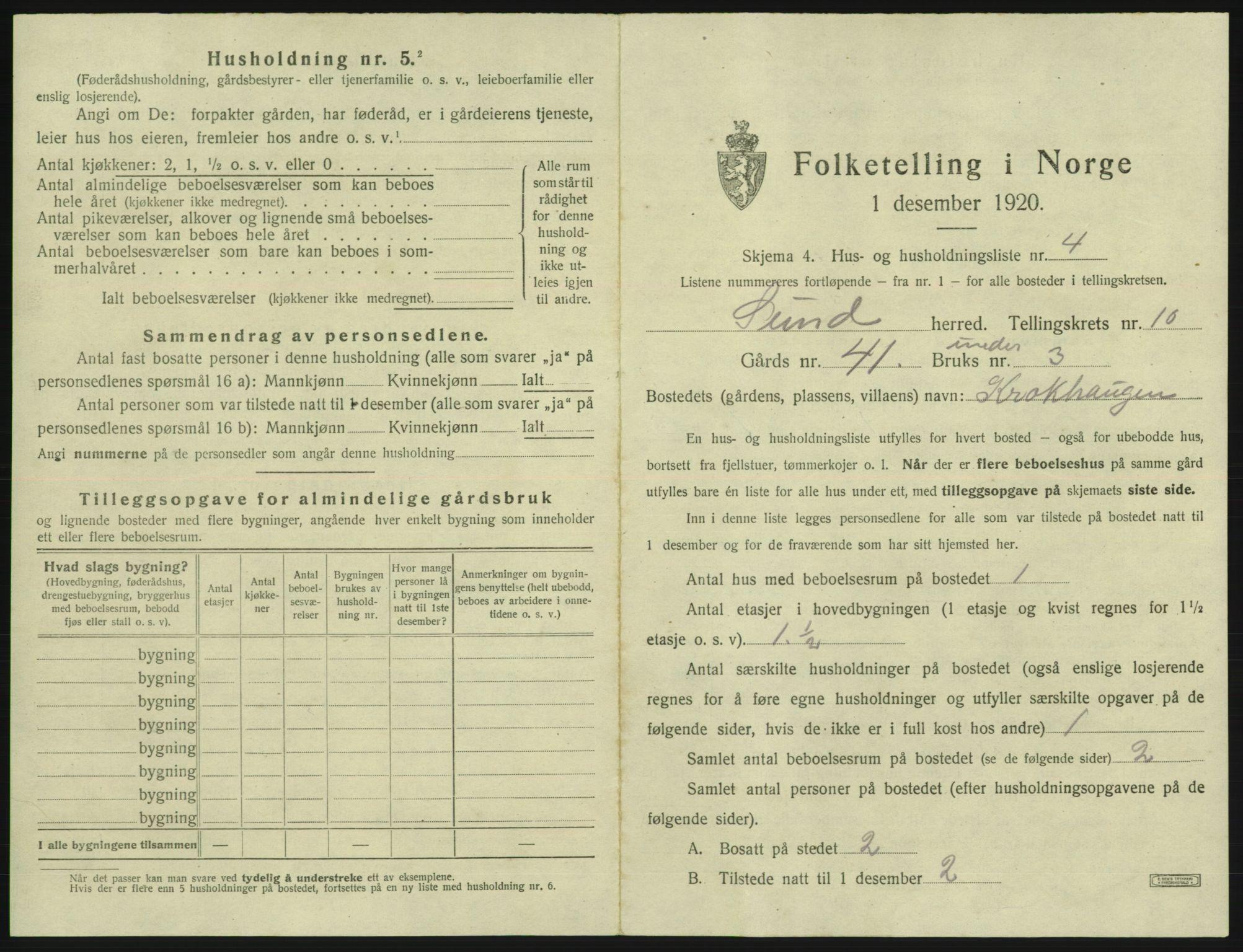 SAB, 1920 census for Sund, 1920, p. 843