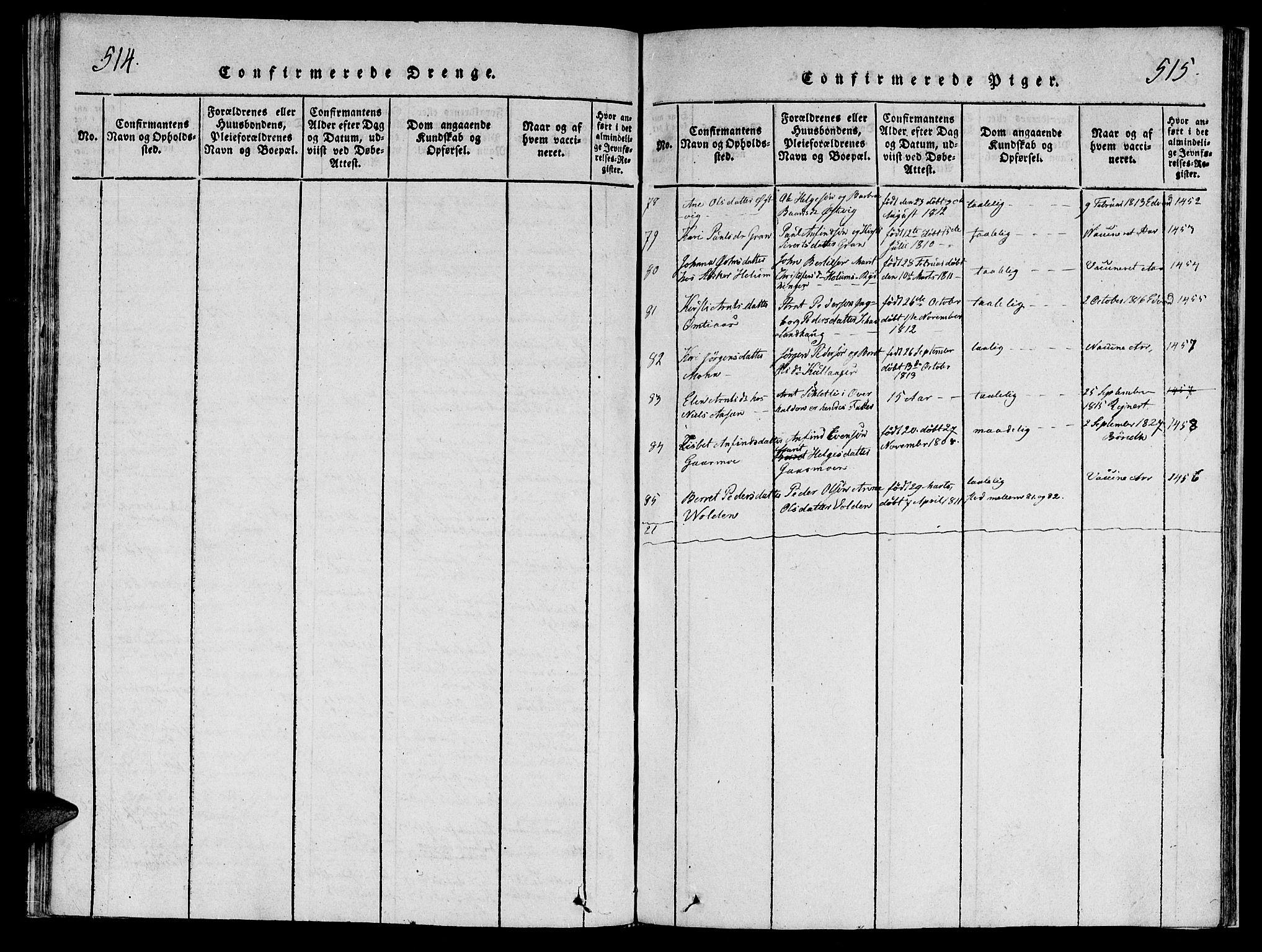Ministerialprotokoller, klokkerbøker og fødselsregistre - Nord-Trøndelag, SAT/A-1458/749/L0479: Parish register (copy) no. 749C01, 1817-1829, p. 514-515