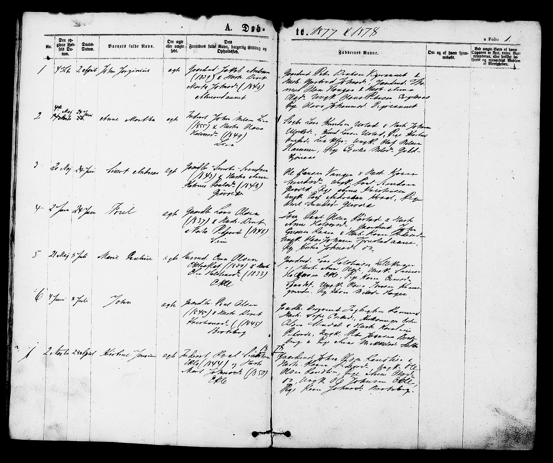 Ministerialprotokoller, klokkerbøker og fødselsregistre - Sør-Trøndelag, AV/SAT-A-1456/608/L0334: Parish register (official) no. 608A03, 1877-1886, p. 1