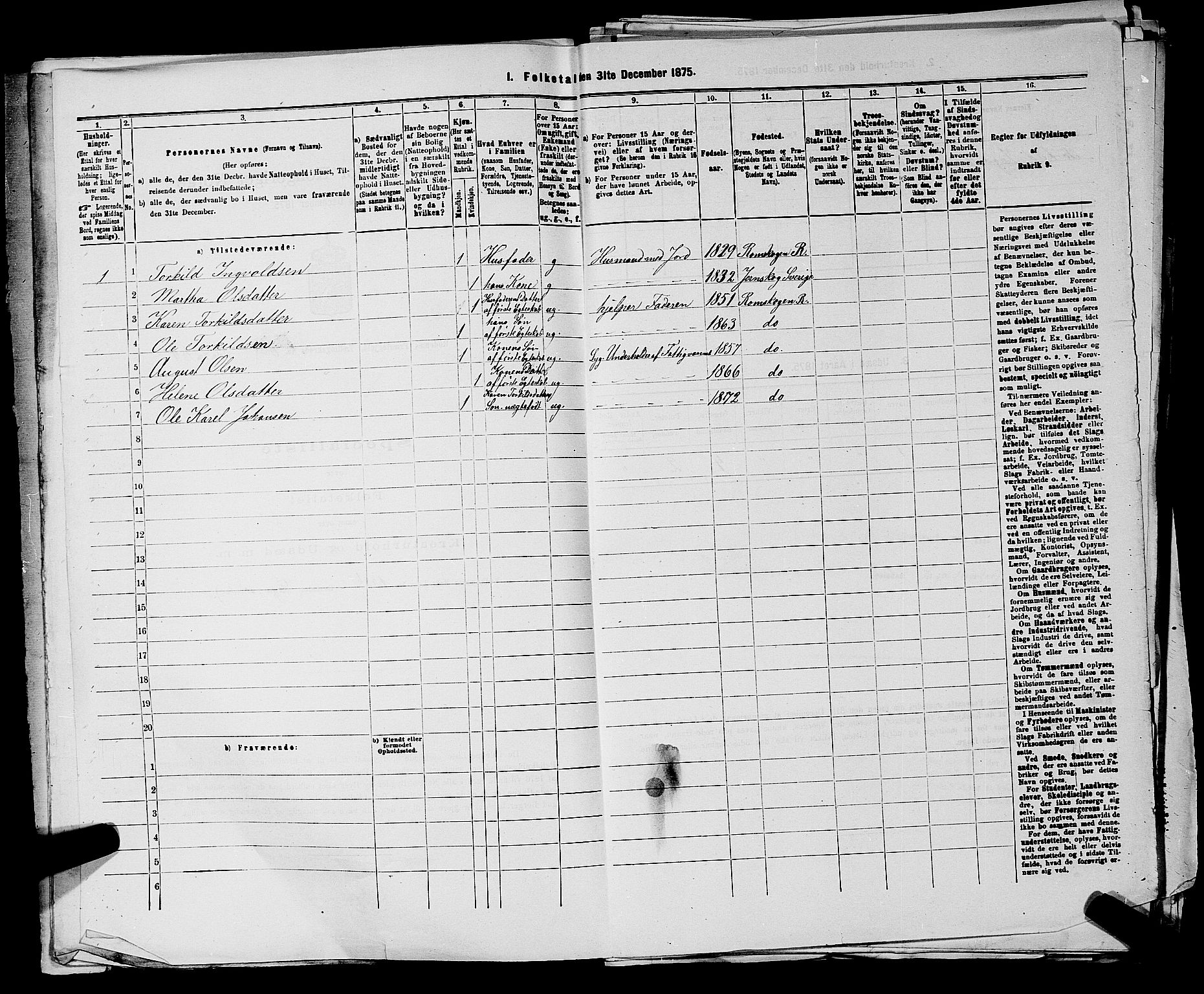 RA, 1875 census for 0120P Rødenes, 1875, p. 809