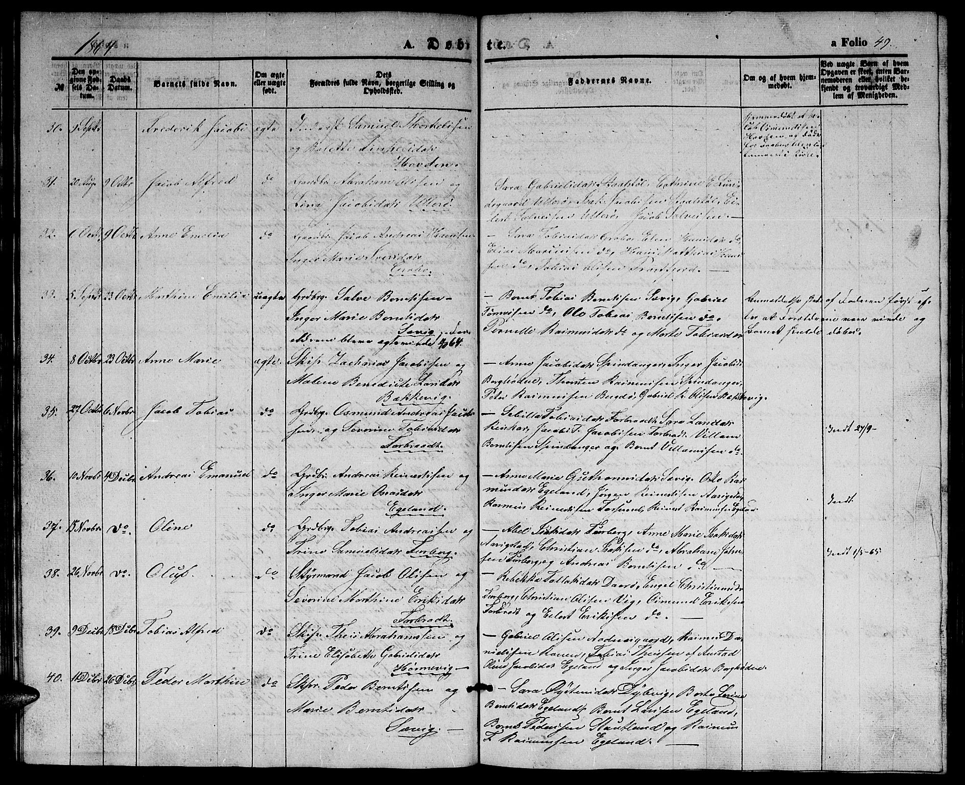 Herad sokneprestkontor, SAK/1111-0018/F/Fb/Fbb/L0002: Parish register (copy) no. B 2, 1853-1871, p. 49