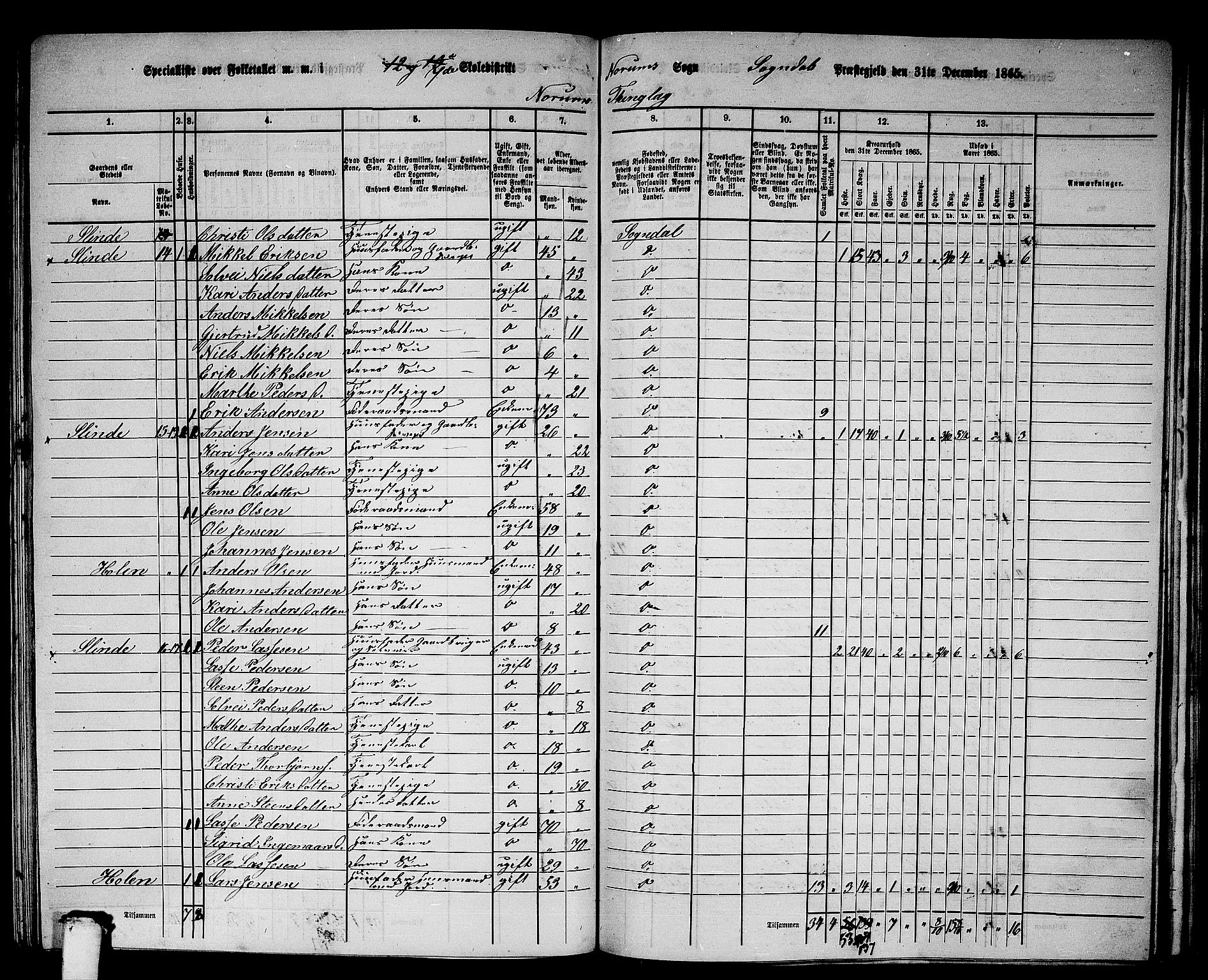 RA, 1865 census for Sogndal, 1865, p. 121