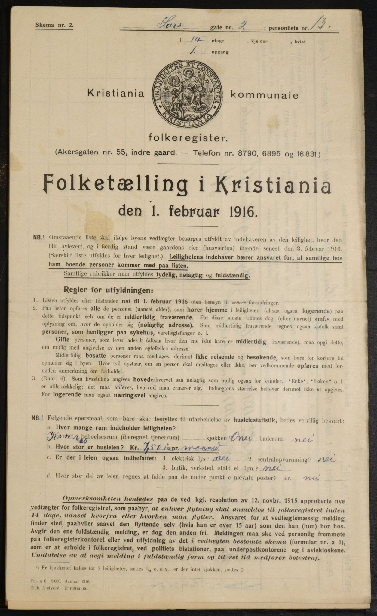 OBA, Municipal Census 1916 for Kristiania, 1916, p. 91419