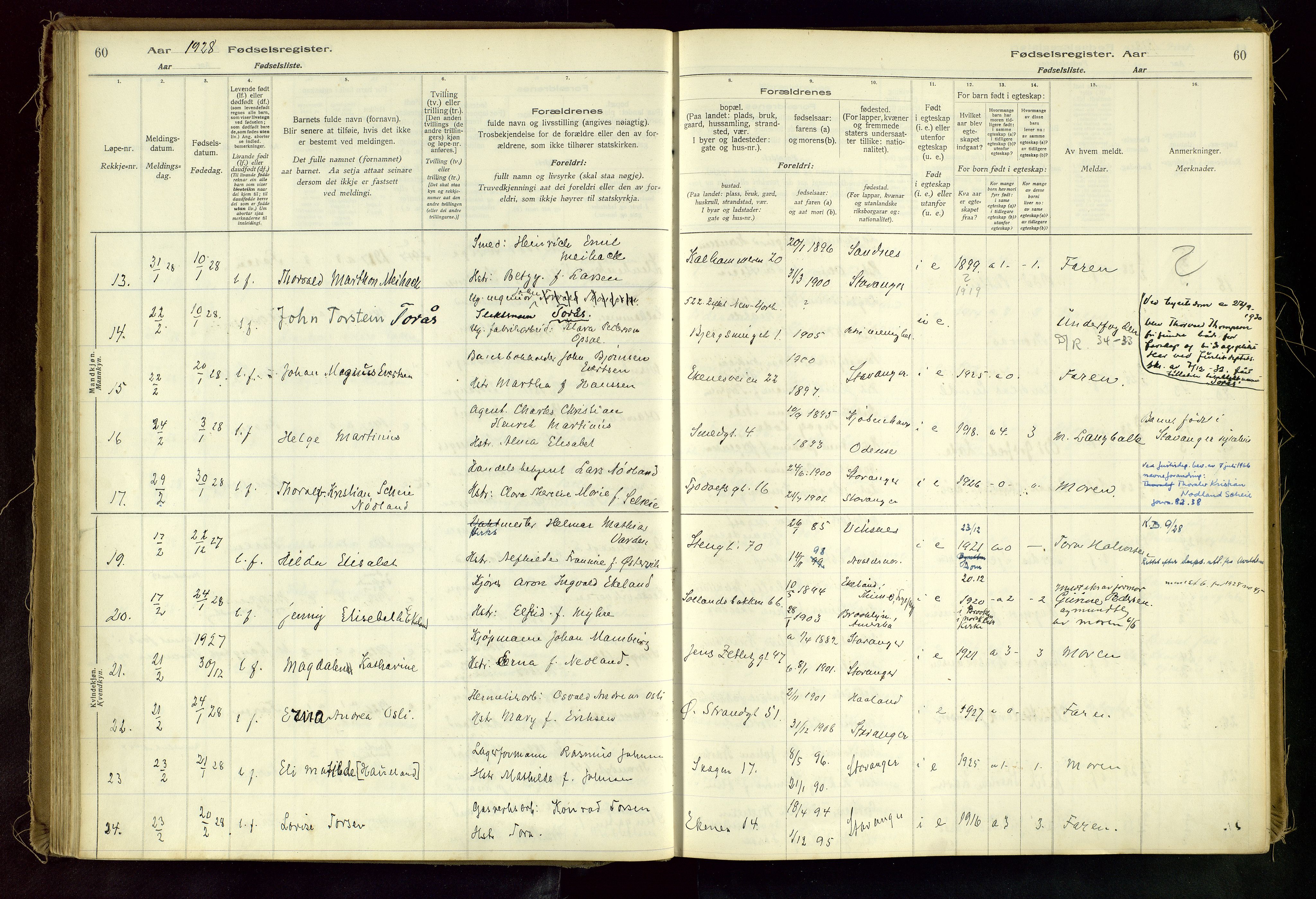 Domkirken sokneprestkontor, AV/SAST-A-101812/002/A/L0001: Birth register no. 1, 1925-1932, p. 60