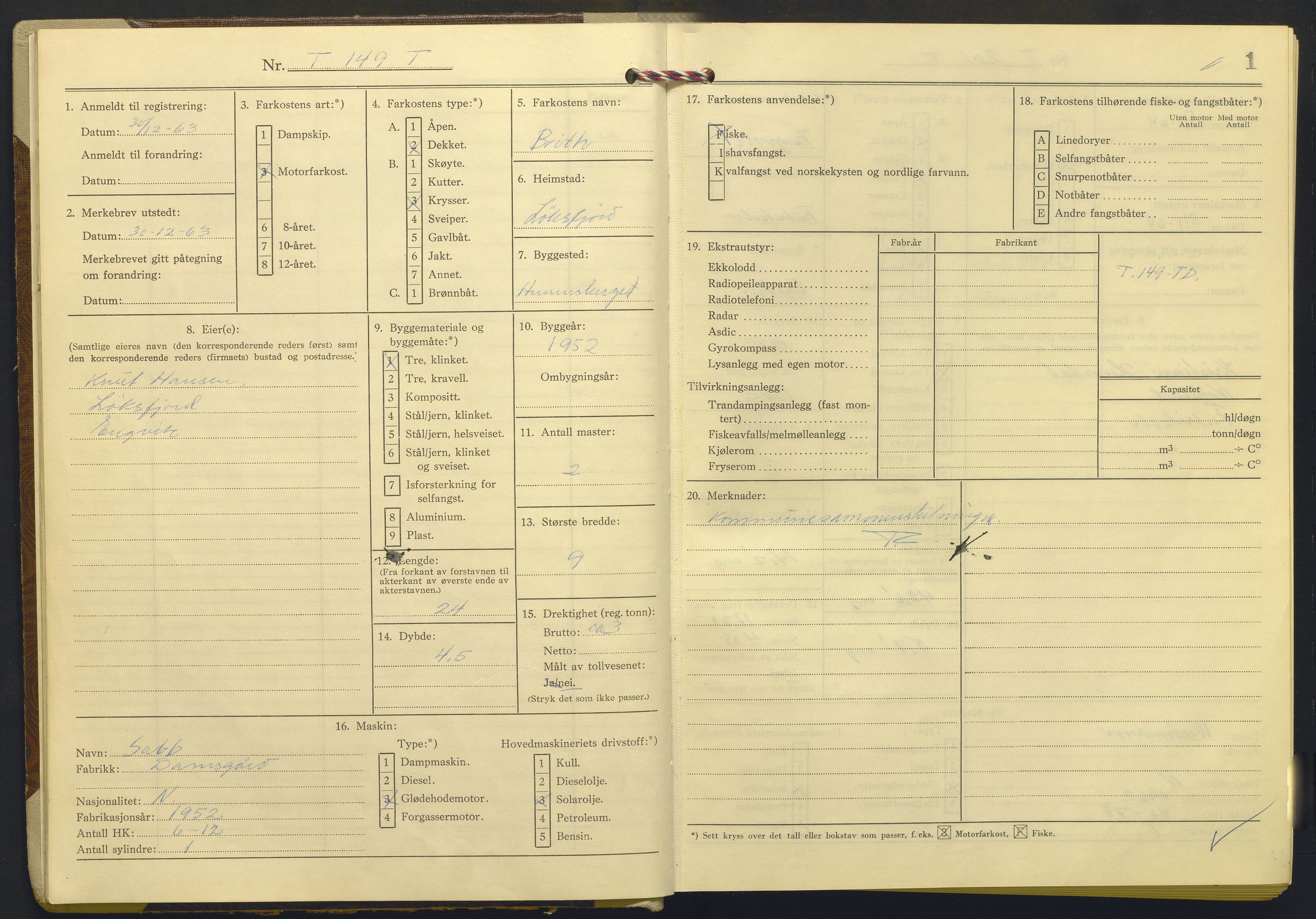 Fiskeridirektoratet - 1 Adm. ledelse - 13 Båtkontoret, AV/SAB-A-2003/I/Ia/Iab/L0072: 135.0230/2  Merkeprotokoll - Tromsø, 1963-1966