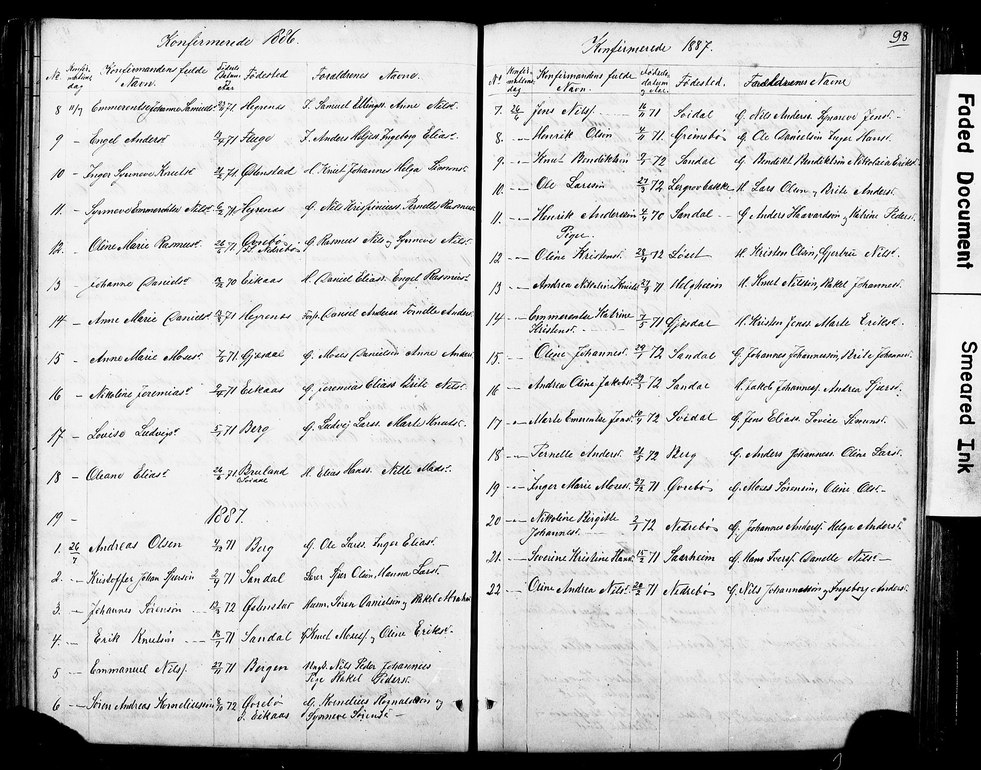 Jølster sokneprestembete, SAB/A-80701/H/Hab/Haba/L0001: Parish register (copy) no. A 1, 1853-1894, p. 98