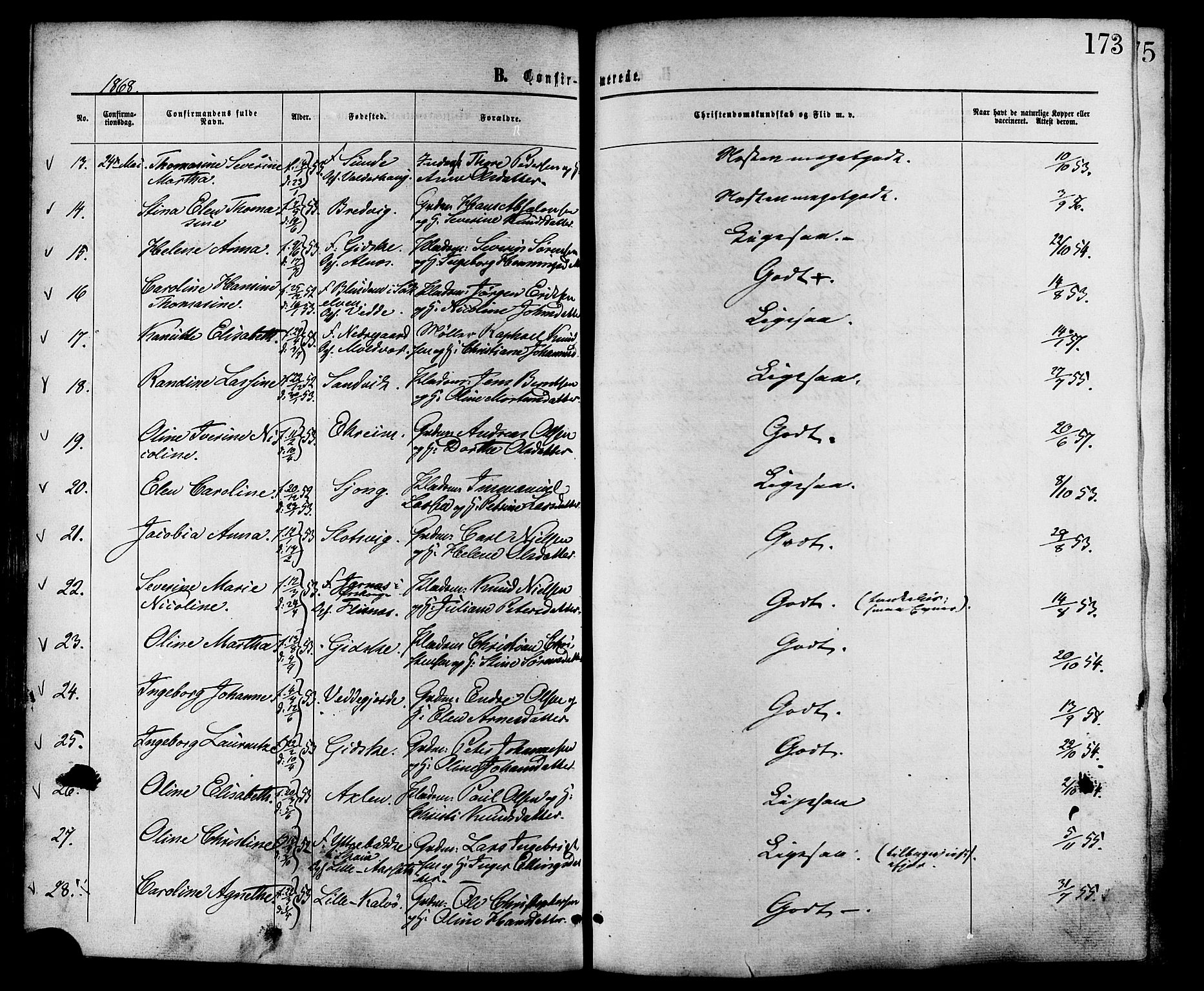 Ministerialprotokoller, klokkerbøker og fødselsregistre - Møre og Romsdal, AV/SAT-A-1454/528/L0399: Parish register (official) no. 528A10, 1864-1879, p. 173