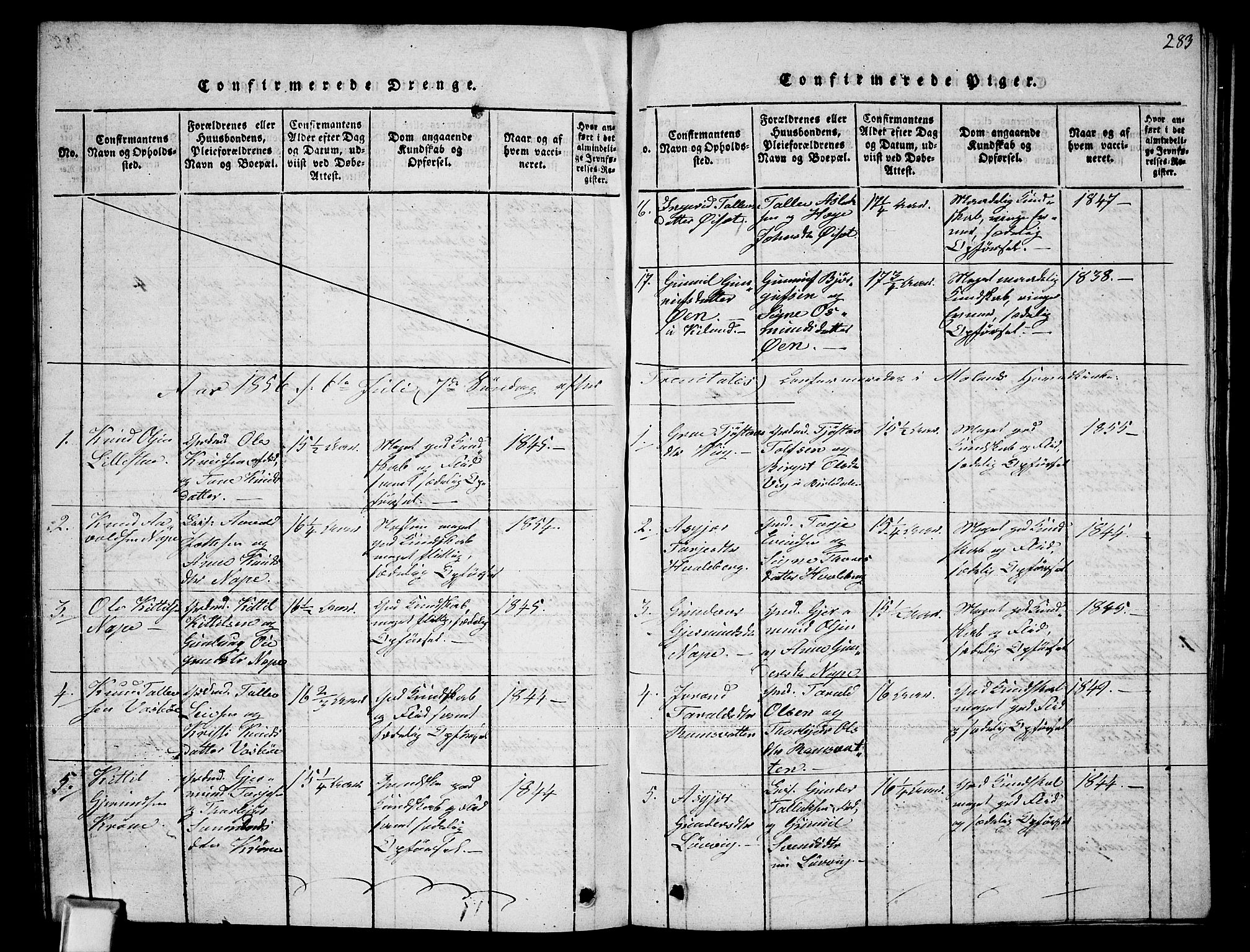 Fyresdal kirkebøker, SAKO/A-263/G/Ga/L0002: Parish register (copy) no. I 2, 1815-1857, p. 283