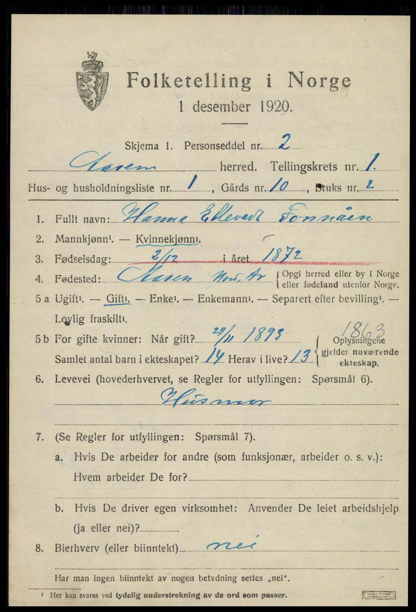 SAT, 1920 census for Åsen, 1920, p. 758