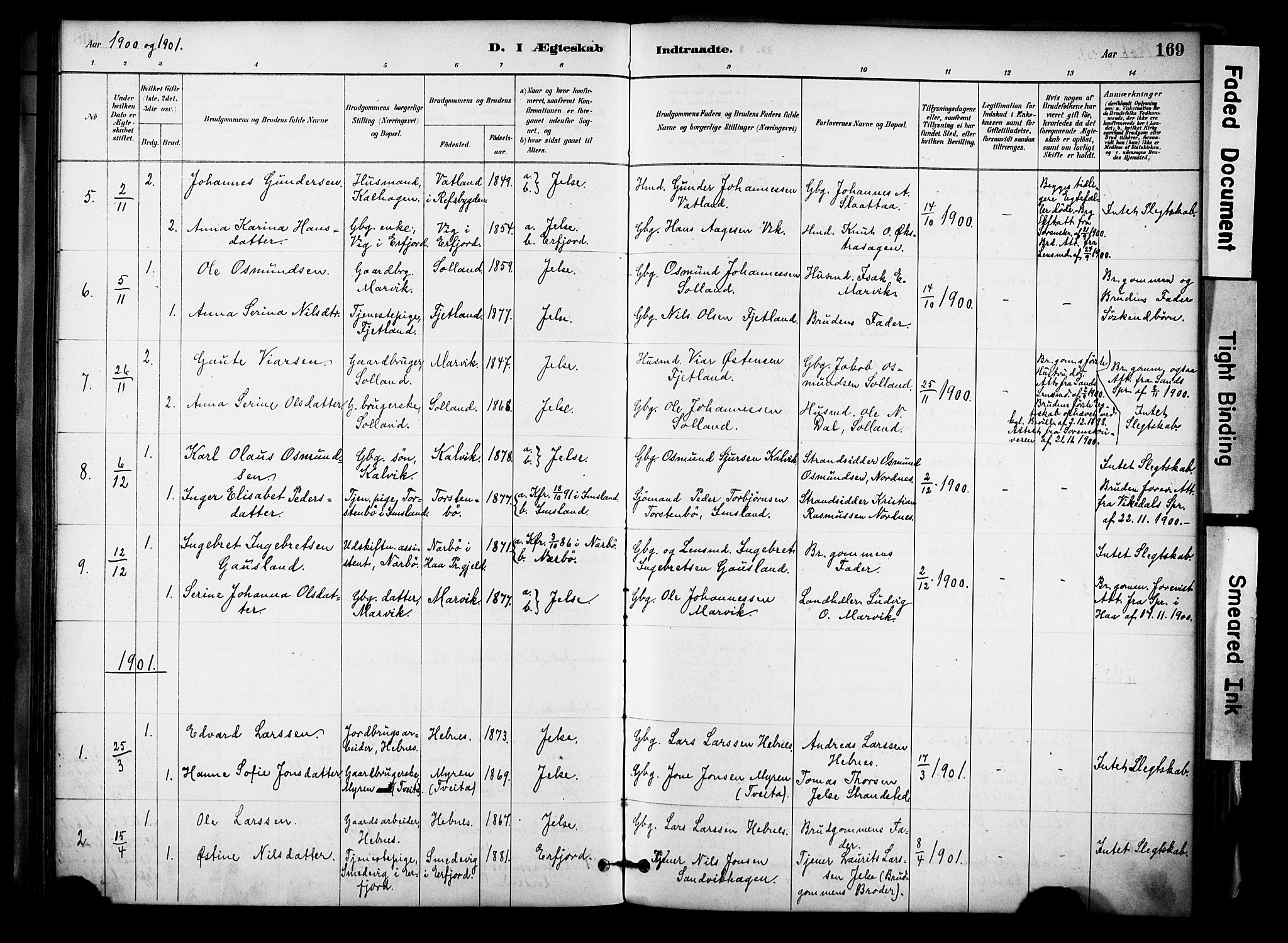 Jelsa sokneprestkontor, SAST/A-101842/01/IV: Parish register (official) no. A 10, 1884-1906, p. 169