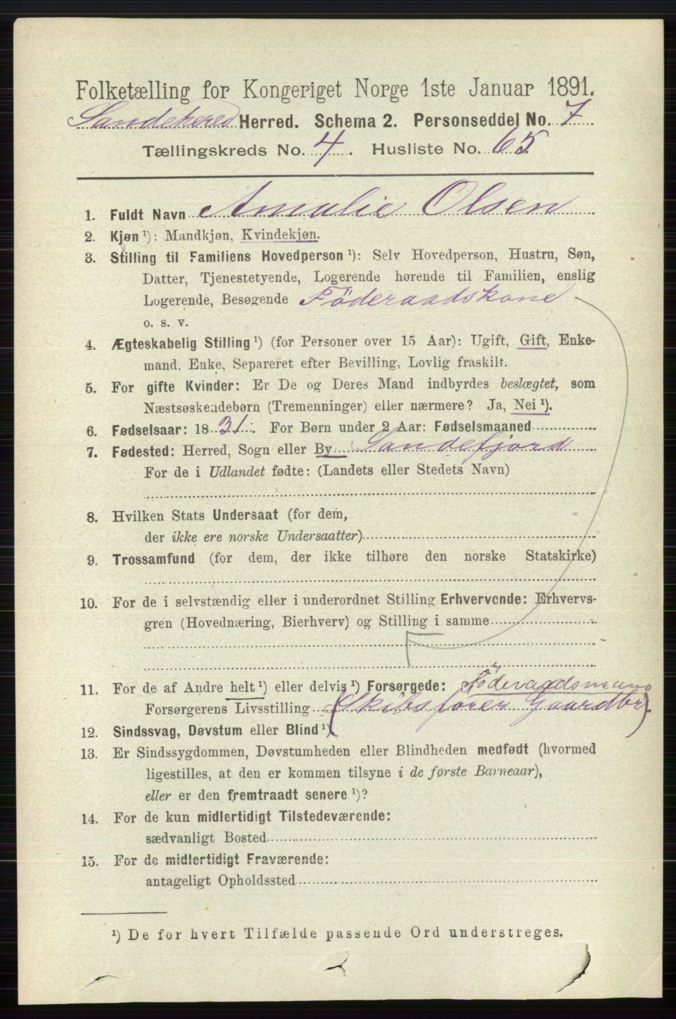 RA, 1891 census for 0724 Sandeherred, 1891, p. 2685