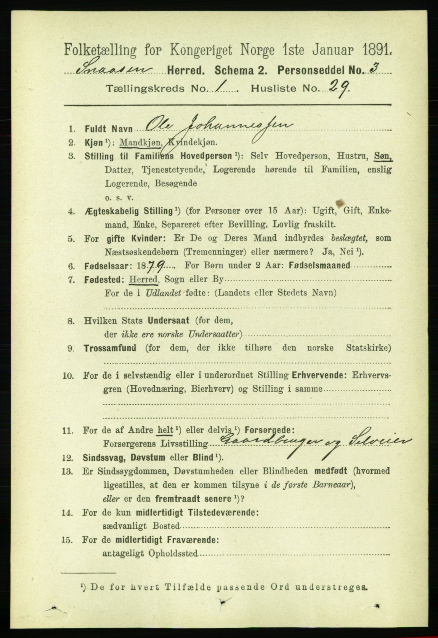 RA, 1891 census for 1736 Snåsa, 1891, p. 226