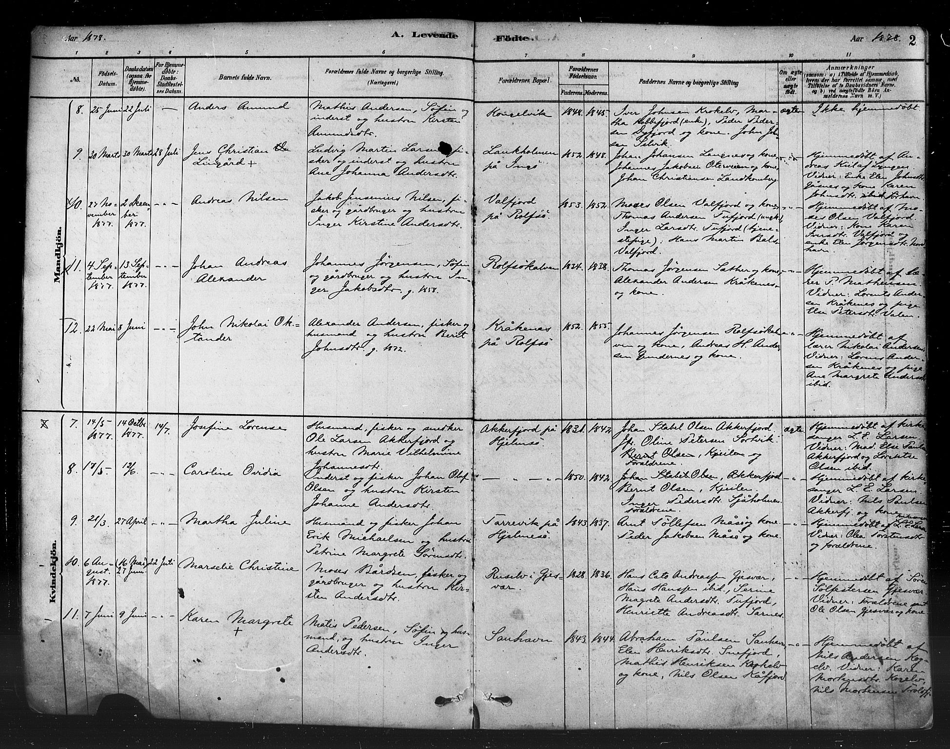 Måsøy sokneprestkontor, SATØ/S-1348/H/Ha/L0004kirke: Parish register (official) no. 4, 1878-1891, p. 2