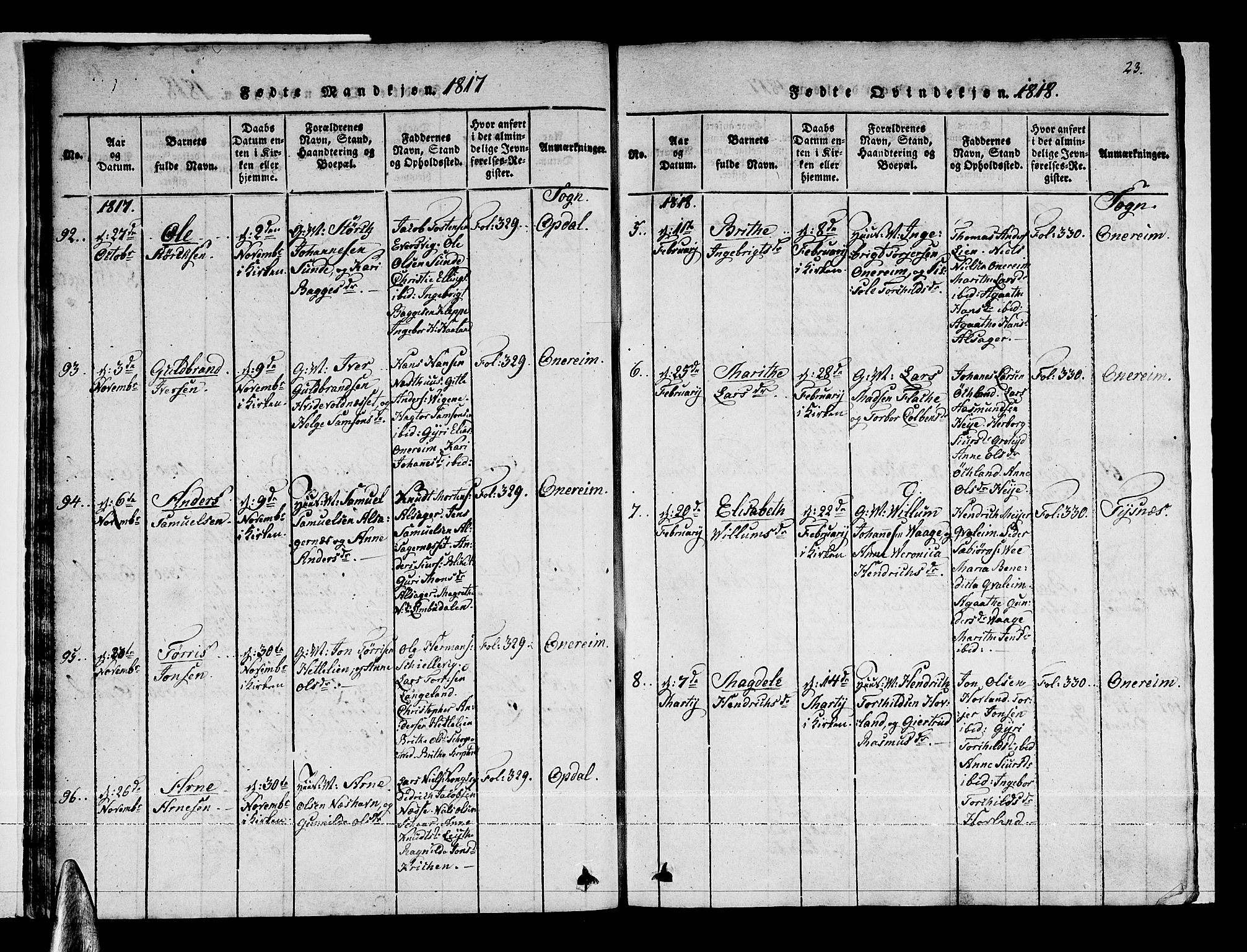 Tysnes sokneprestembete, SAB/A-78601/H/Haa: Parish register (official) no. A 7, 1816-1826, p. 23