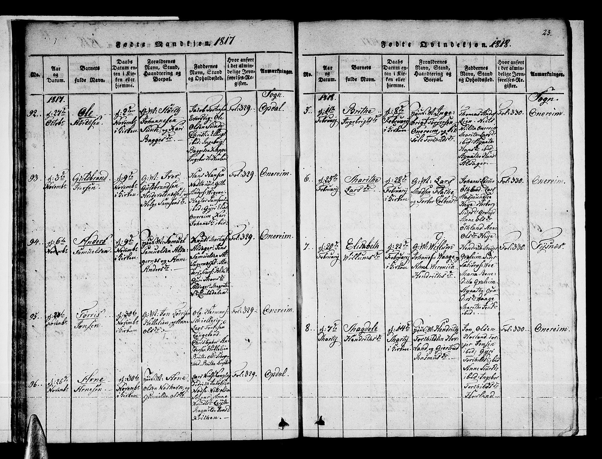 Tysnes sokneprestembete, AV/SAB-A-78601/H/Haa: Parish register (official) no. A 7, 1816-1826, p. 23