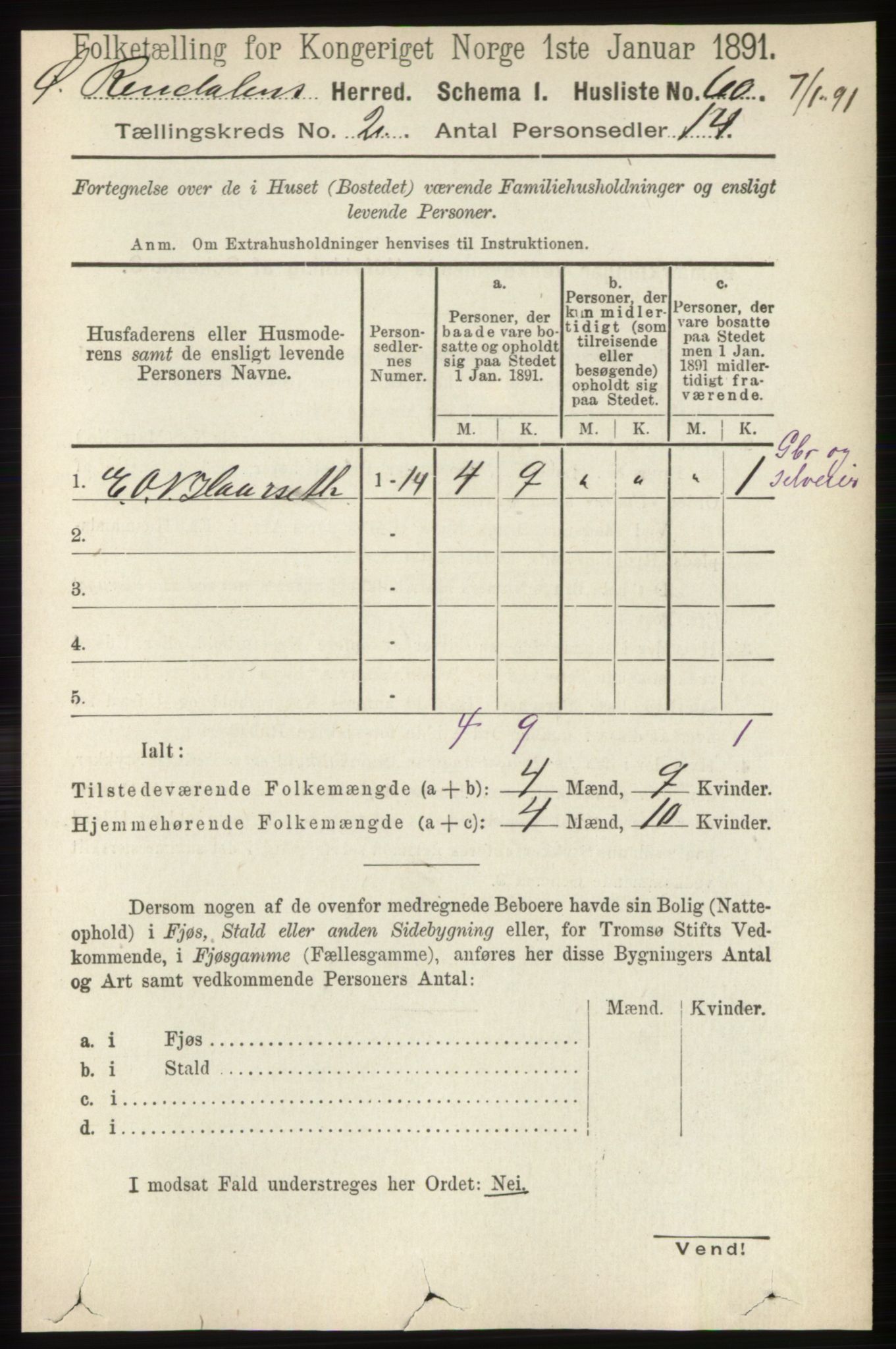 RA, 1891 census for 0433 Øvre Rendal, 1891, p. 393