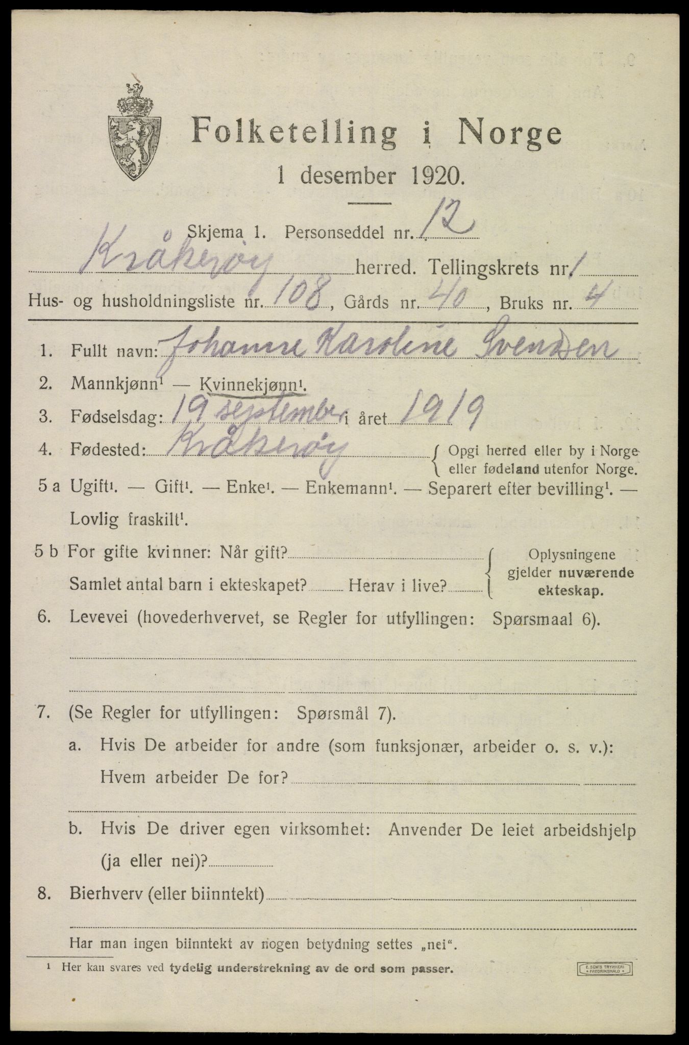 SAO, 1920 census for Kråkerøy, 1920, p. 2582