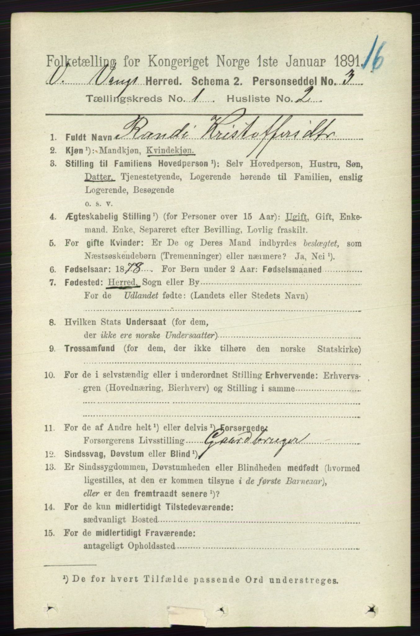 RA, 1891 census for 0545 Vang, 1891, p. 88