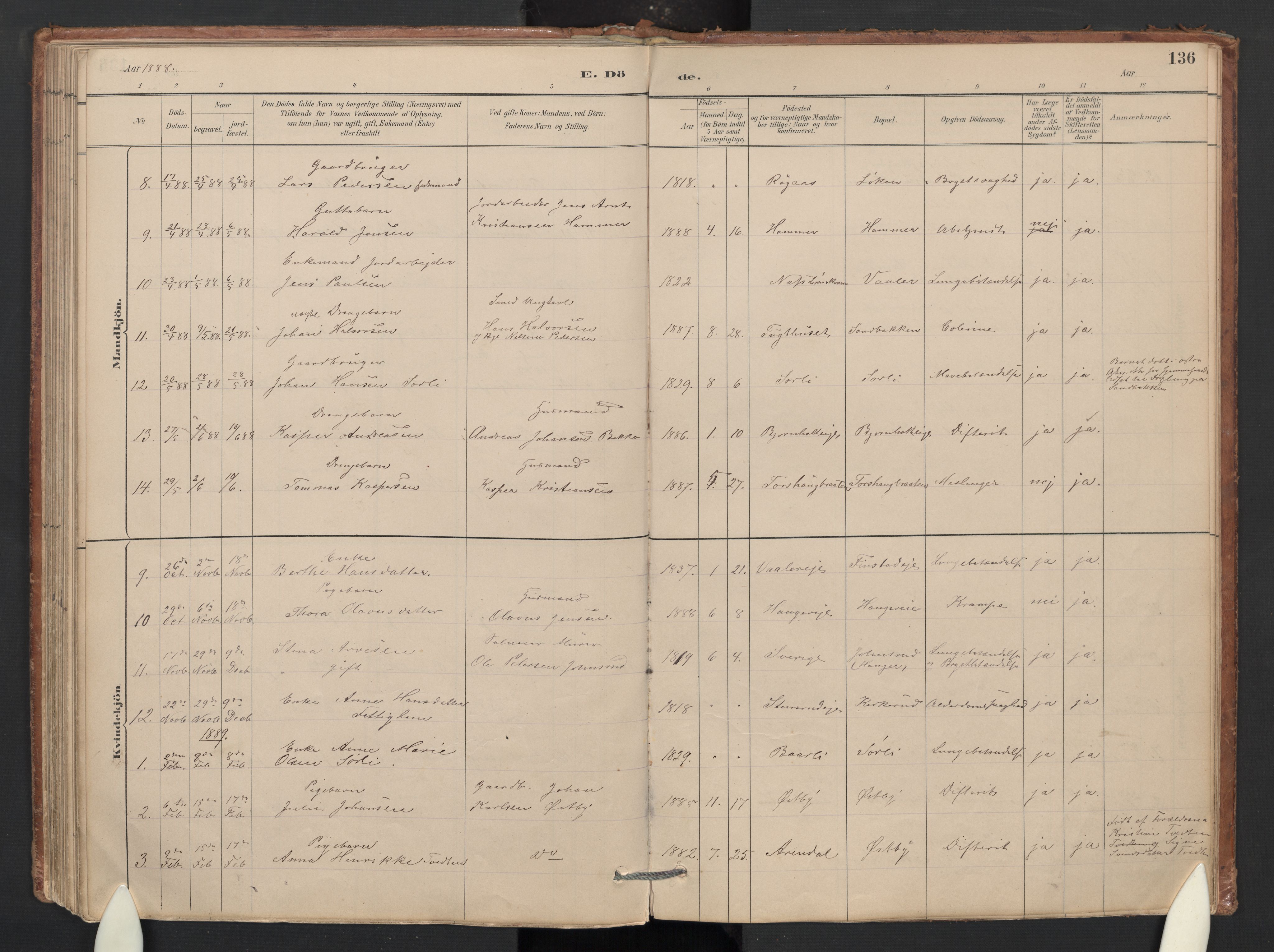 Skedsmo prestekontor Kirkebøker, SAO/A-10033a/G/Gb/L0001: Parish register (copy) no. II 1, 1883-1903, p. 136
