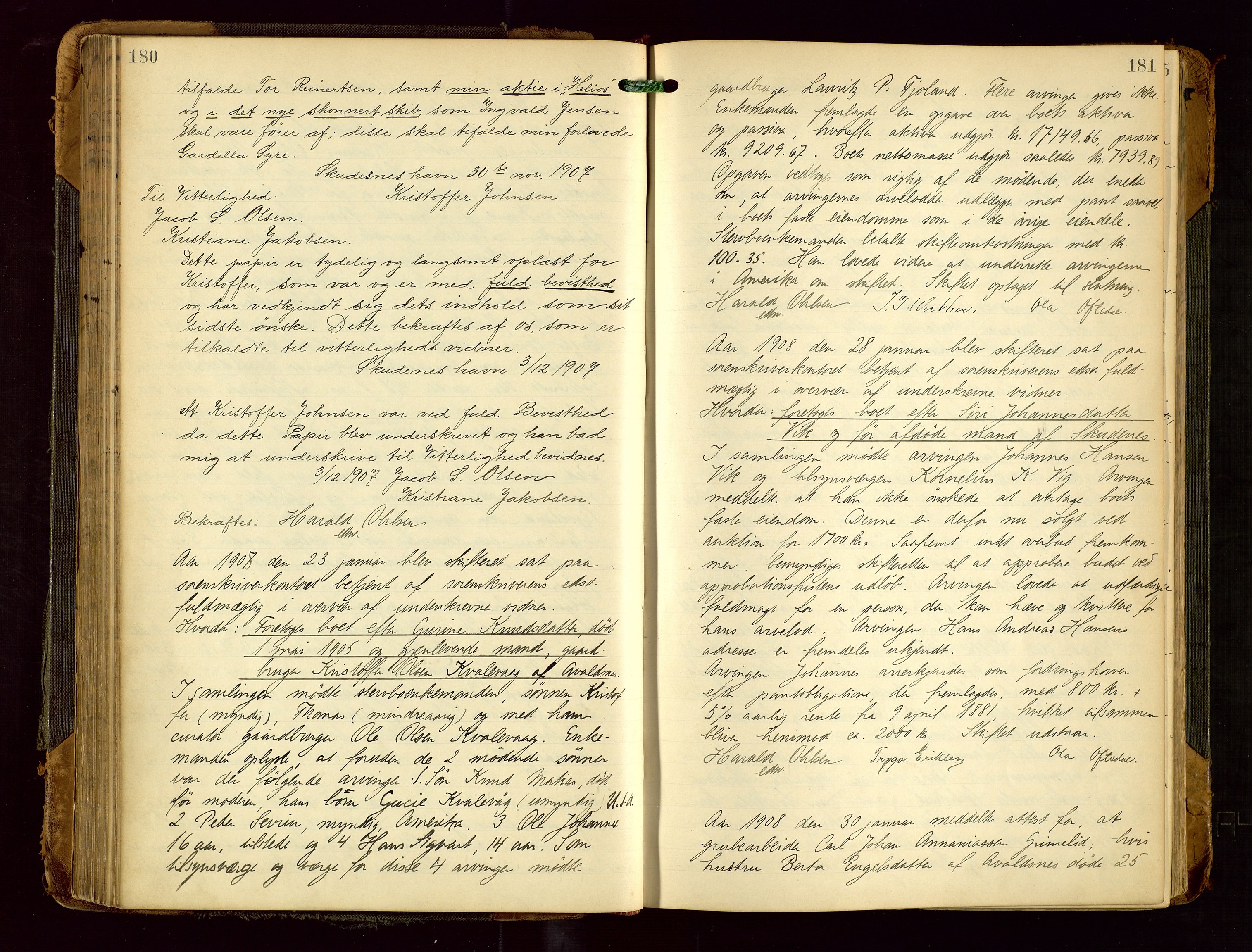 Karmsund sorenskriveri, AV/SAST-A-100311/01/IV/IVDB/L0013: SKIFTEPROTOKOLL SKUDENES, AVALDSNES, 1904-1920, p. 180-181