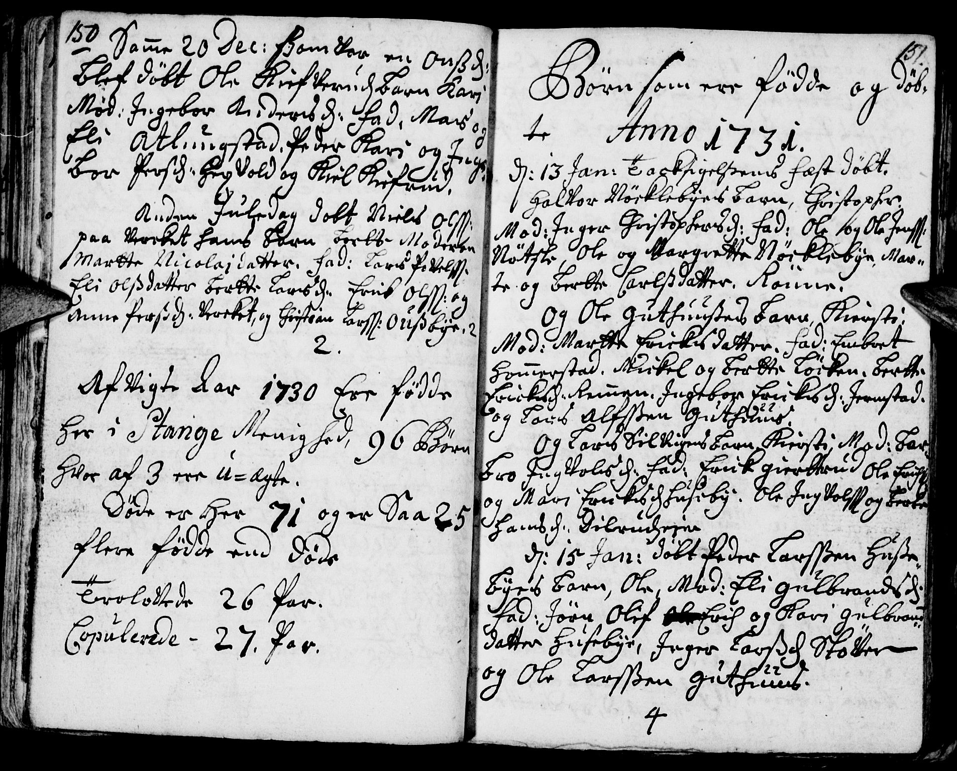 Stange prestekontor, SAH/PREST-002/K/L0002: Parish register (official) no. 2, 1724-1740, p. 150-151