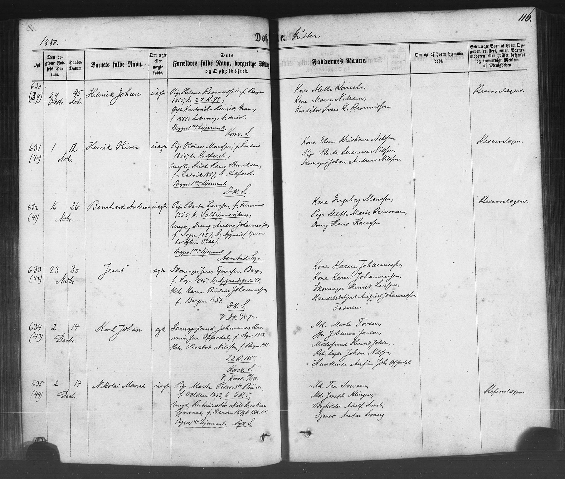Fødselsstiftelsens sokneprestembete*, SAB/-: Parish register (official) no. A 1, 1863-1883, p. 116