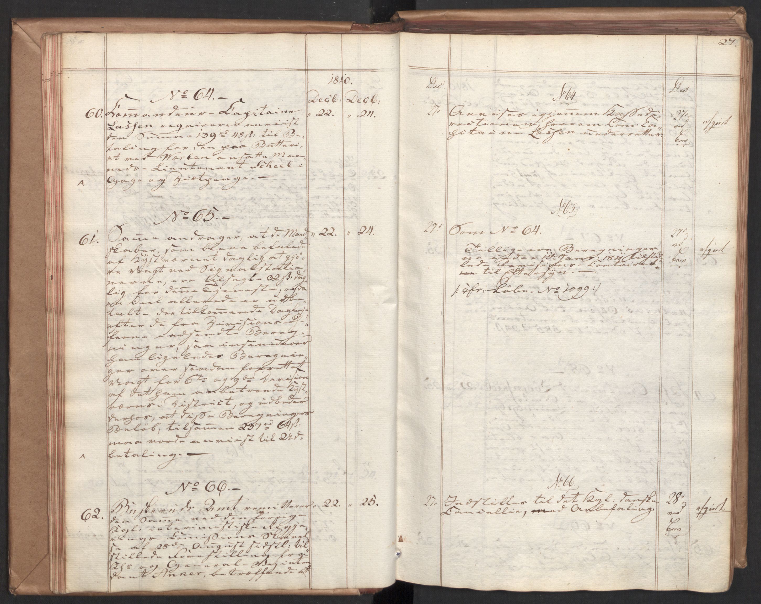 Stattholderembetet 1810-1814, 2. kontor (Kontor B), AV/RA-EA-5432/Ab/L0001: Referatprotokoll,  j.nr. 1-290,  l.nr. 1-347, 1810-1811, p. 26b-27a