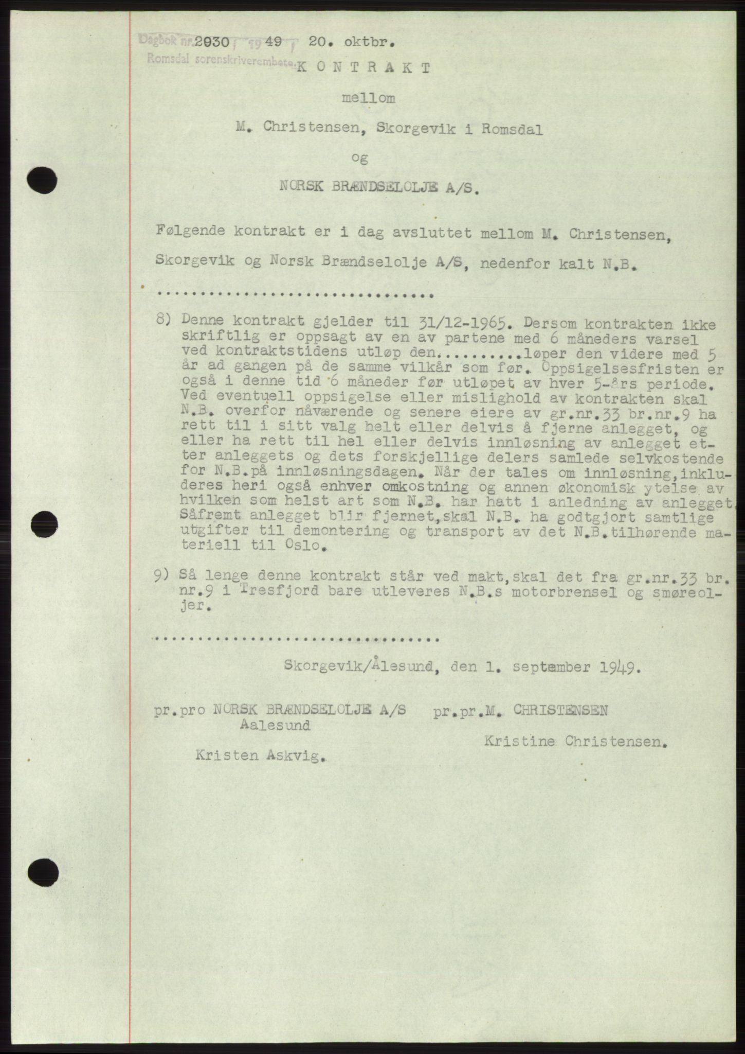 Romsdal sorenskriveri, AV/SAT-A-4149/1/2/2C: Mortgage book no. B5, 1949-1950, Diary no: : 2930/1949